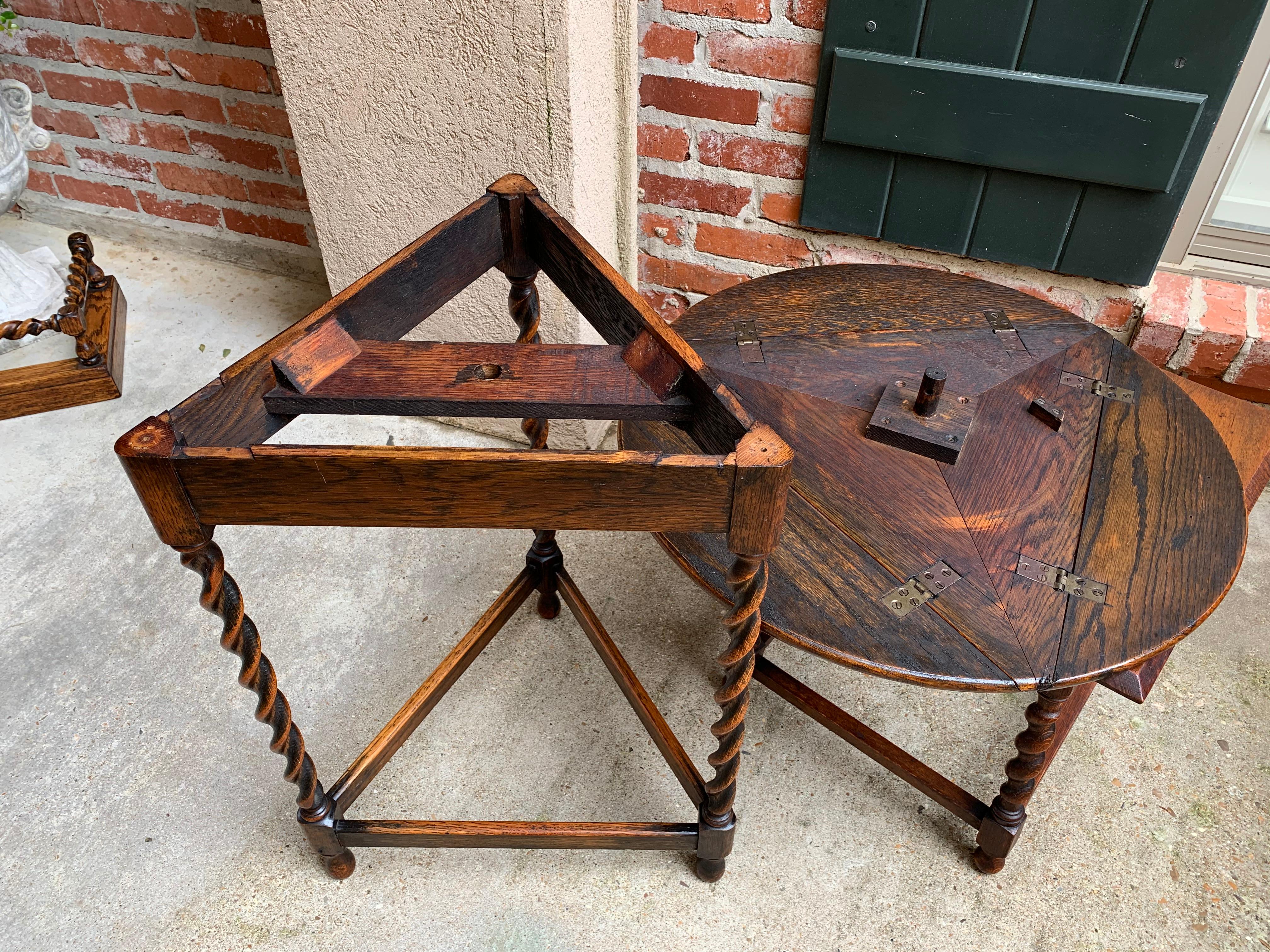 Antique English Oak Barley Twist Envelope Handkerchief Drop Leaf Corner Table 8