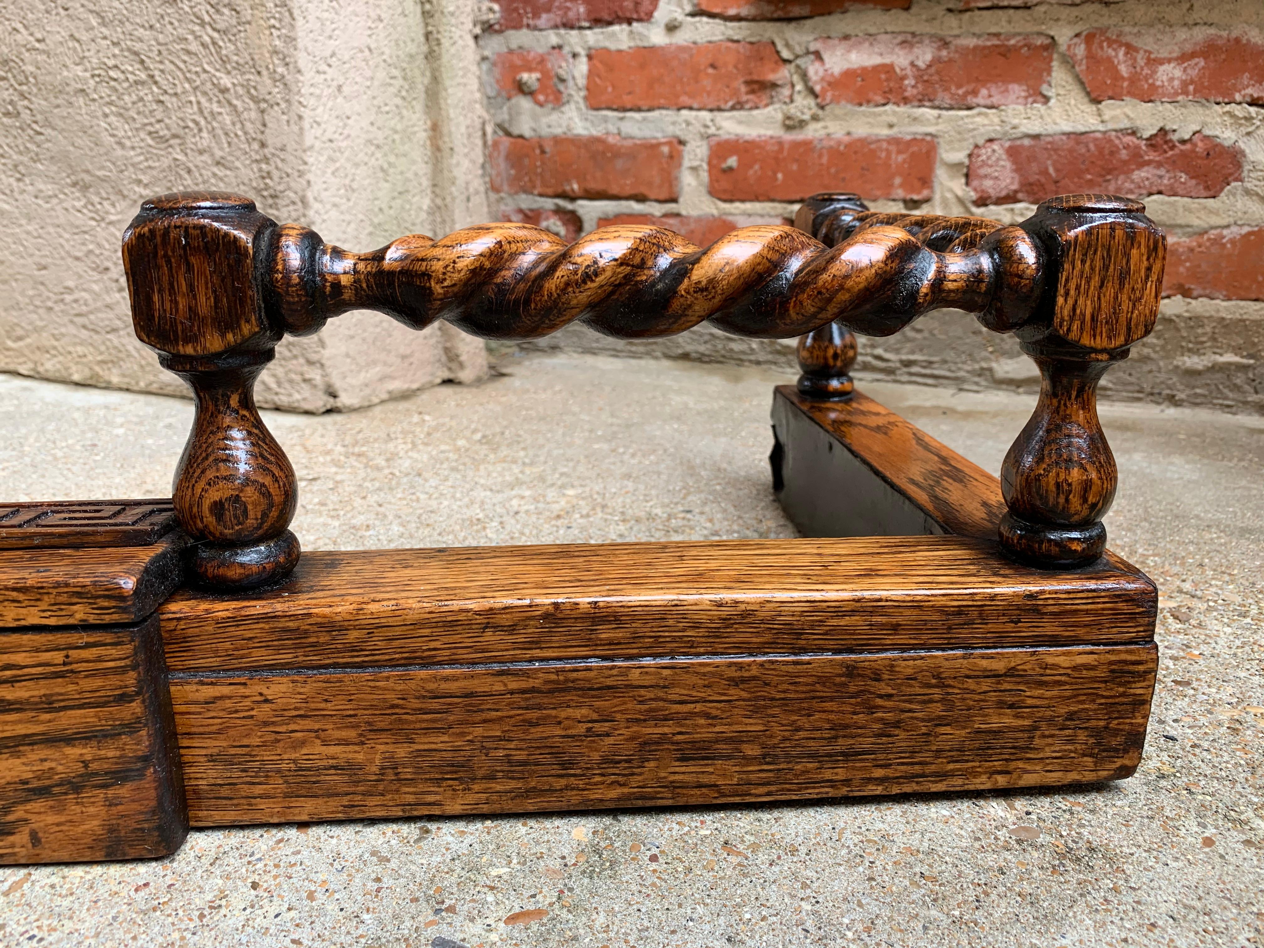 Antique English Oak Barley Twist Hearth Fireplace Fender Jacobean Greek Key 5