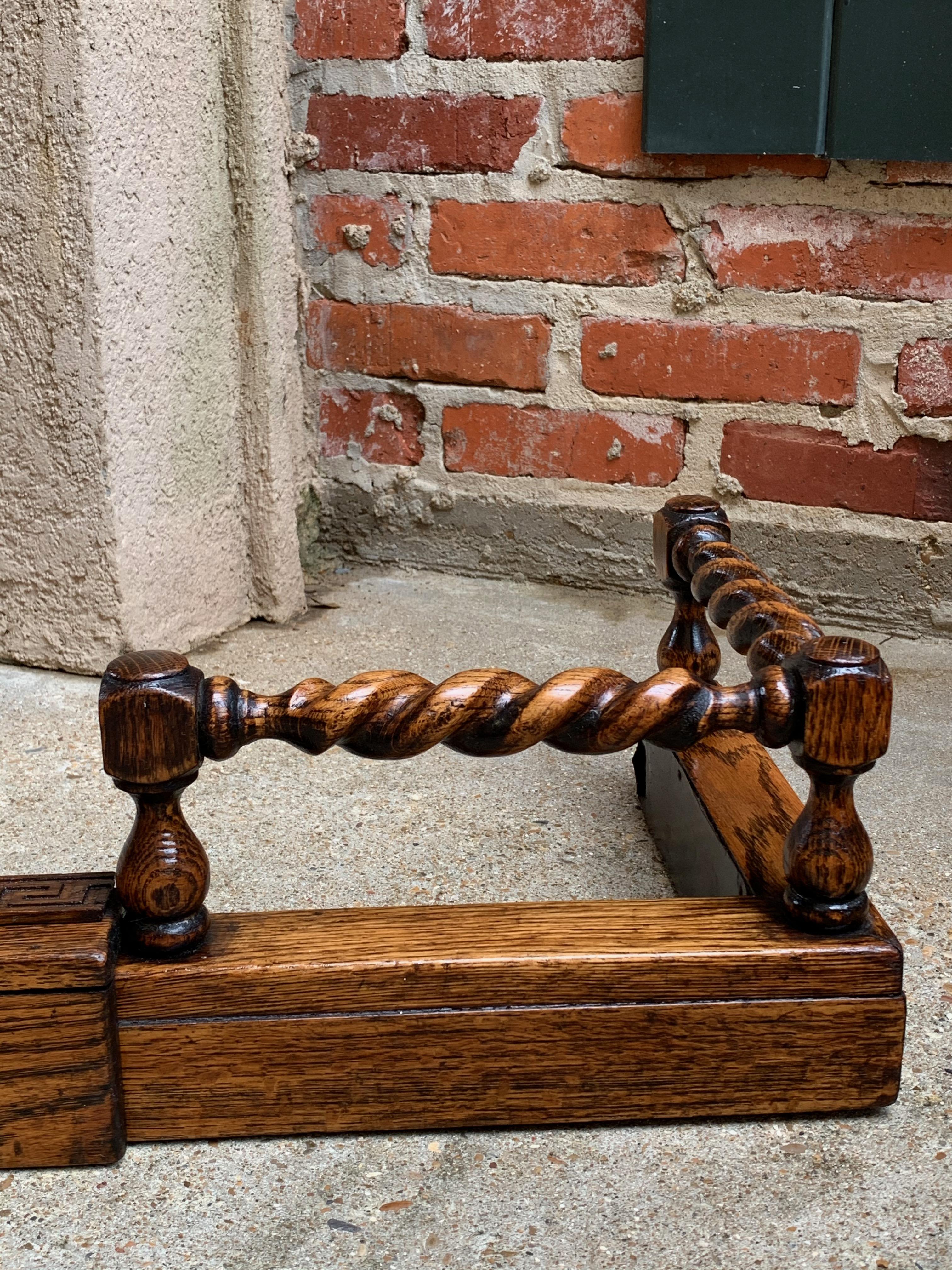 Antique English Oak Barley Twist Hearth Fireplace Fender Jacobean Greek Key 6