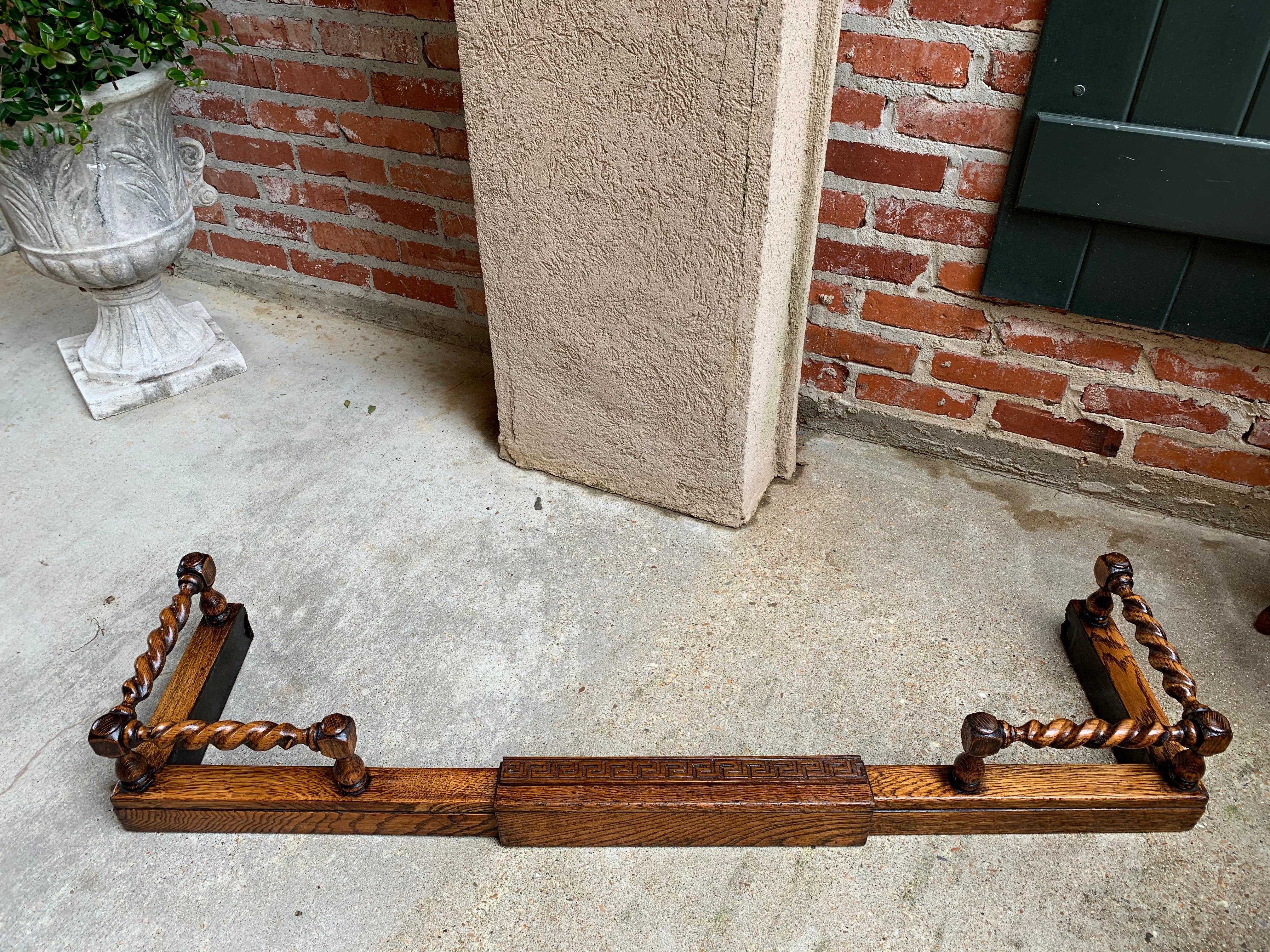 Antique English Oak Barley Twist Hearth Fireplace Fender Jacobean Greek Key 8