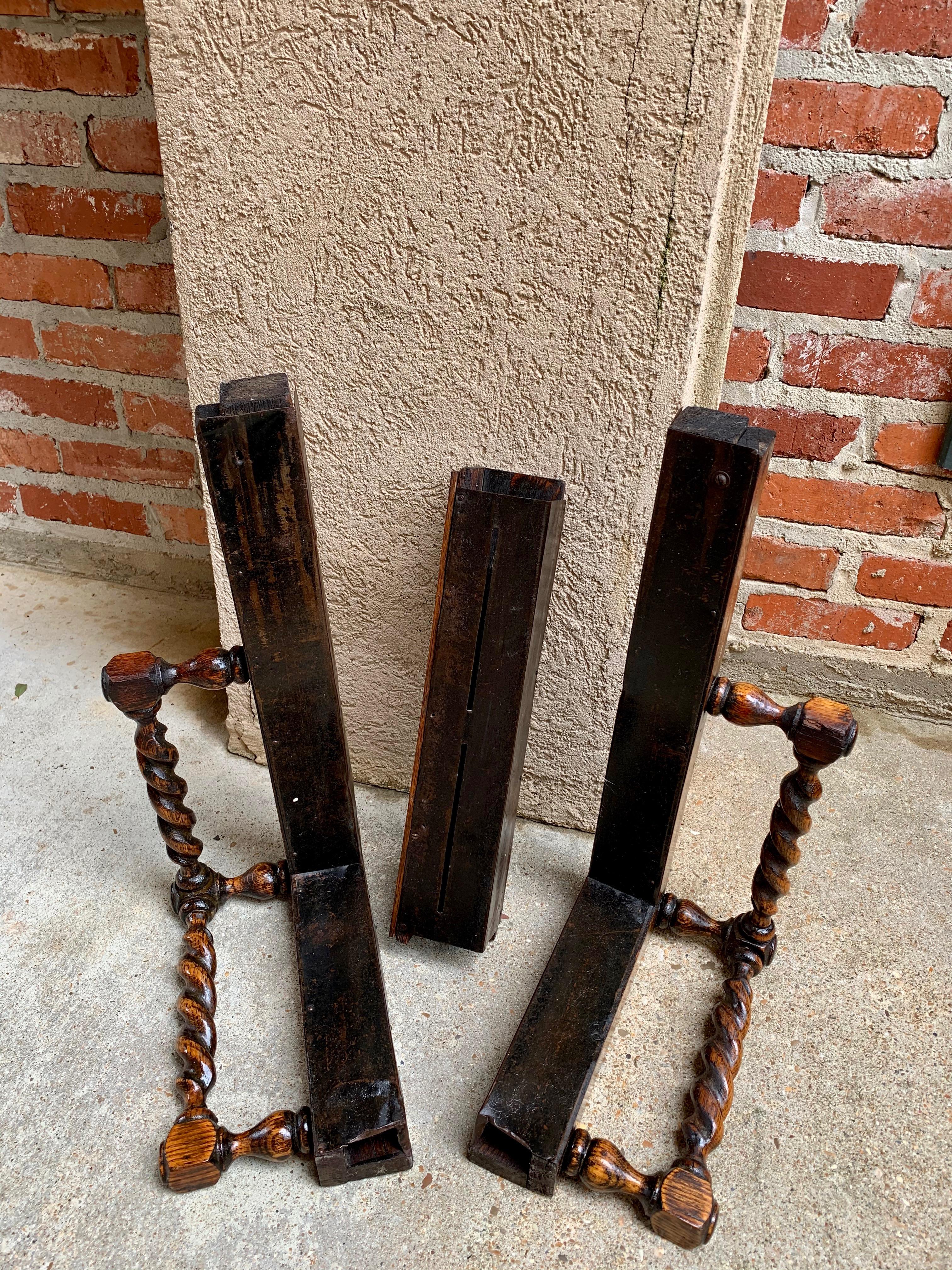 Antique English Oak Barley Twist Hearth Fireplace Fender Jacobean Greek Key 12