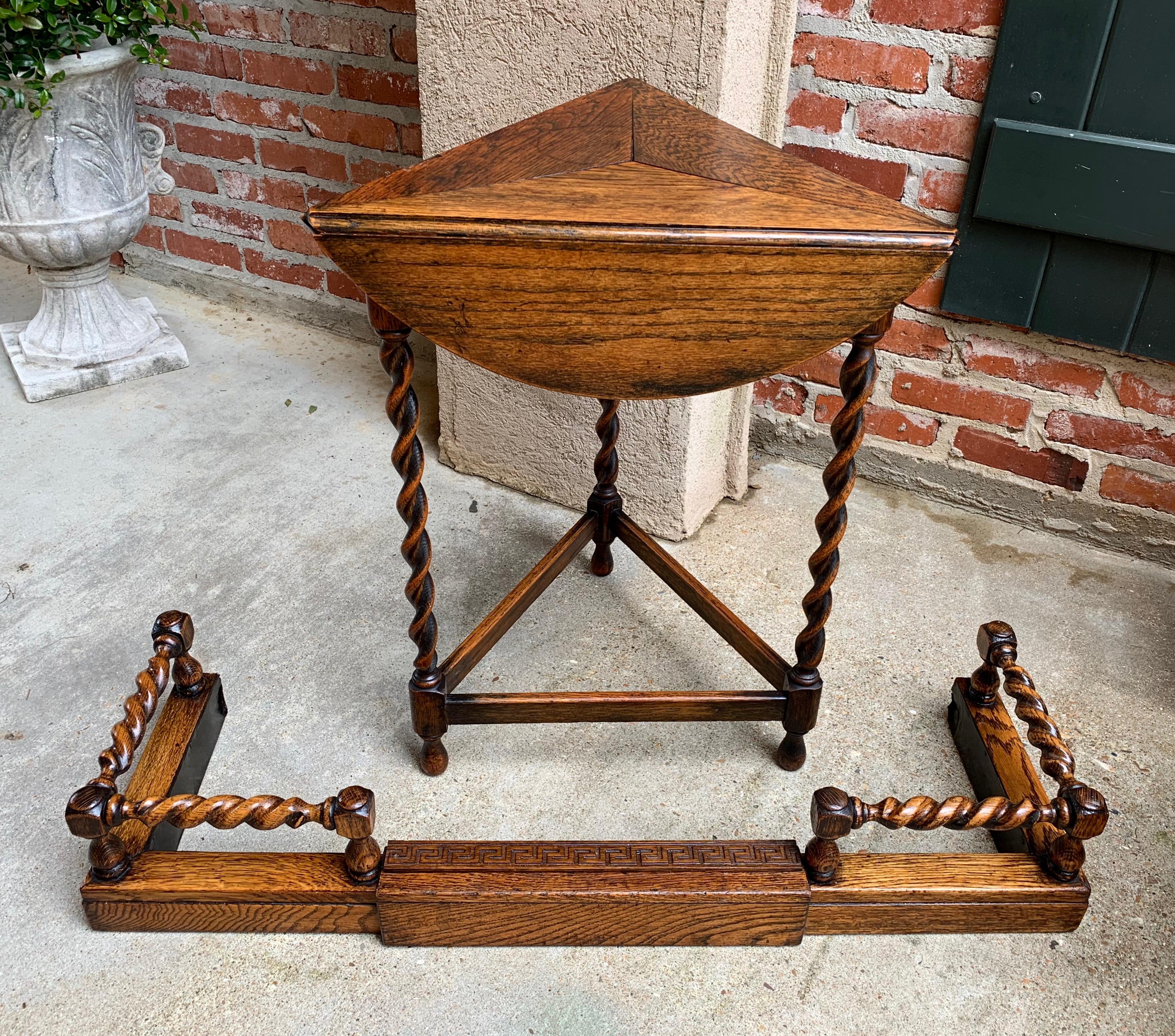 Antique English Oak Barley Twist Hearth Fireplace Fender Jacobean Greek Key 1