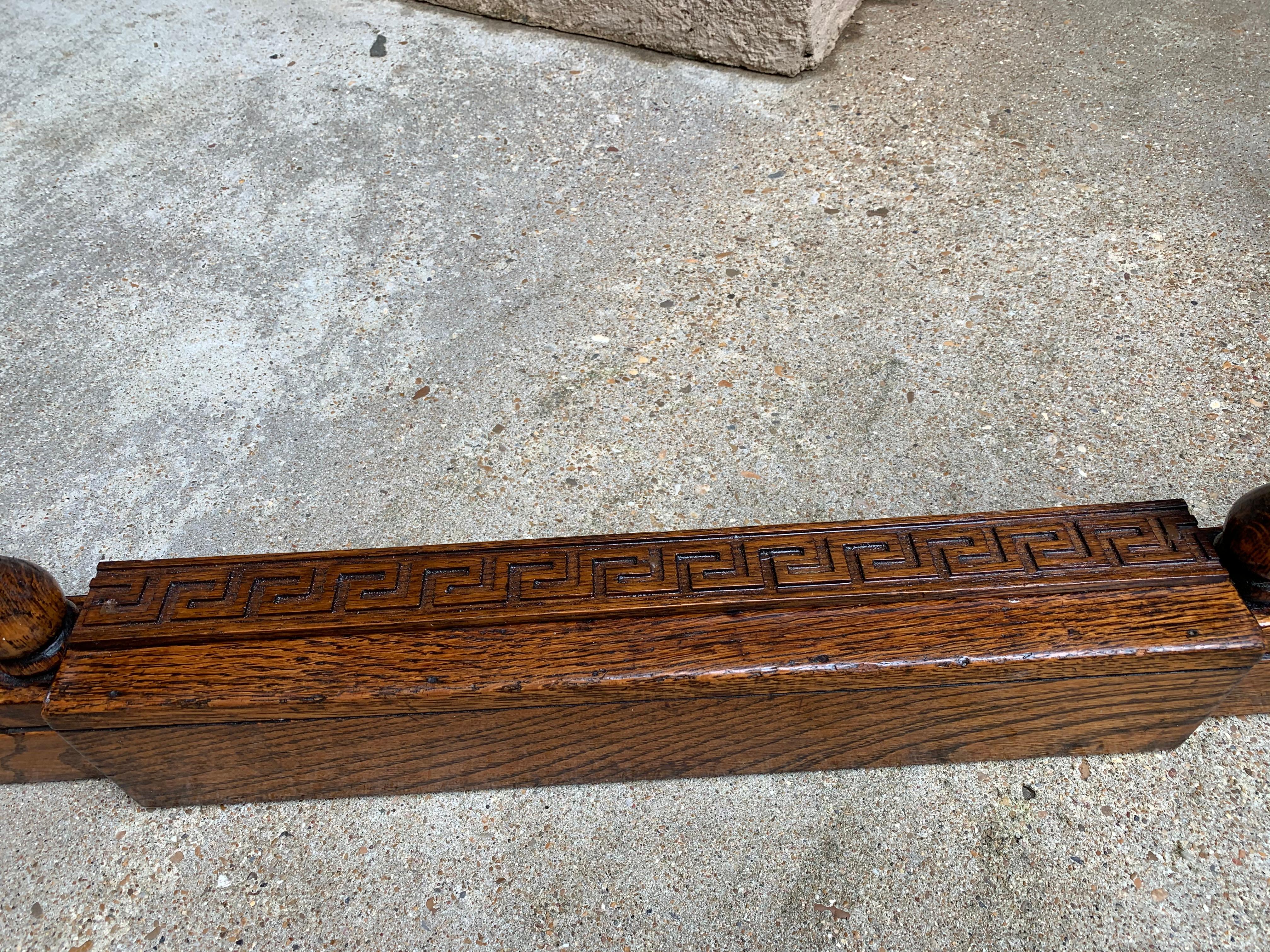 Antique English Oak Barley Twist Hearth Fireplace Fender Jacobean Greek Key 2