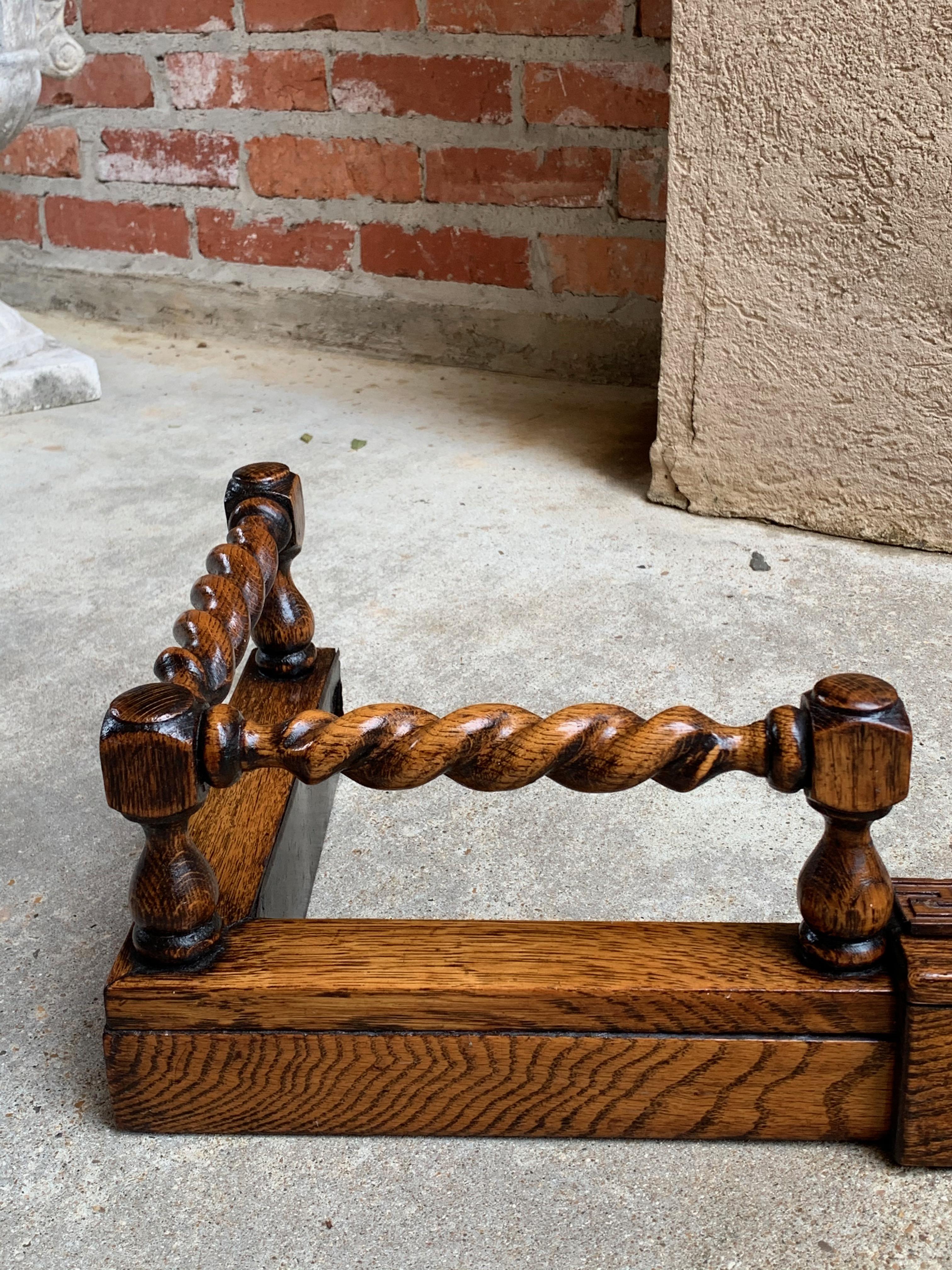 Antique English Oak Barley Twist Hearth Fireplace Fender Jacobean Greek Key 4