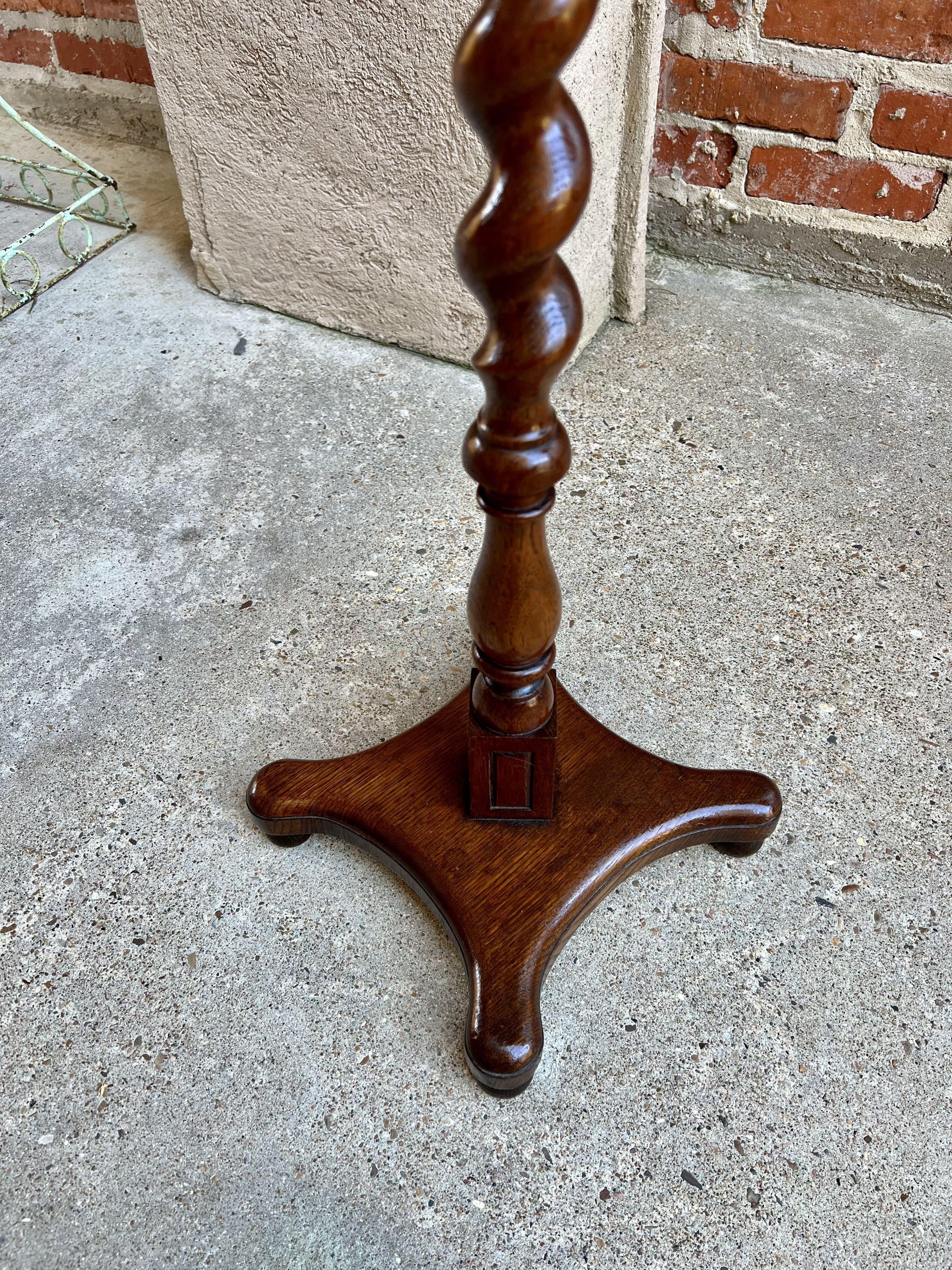 Antique English Oak Barley Twist Pedestal Plant Bronze Display Stand Table 3