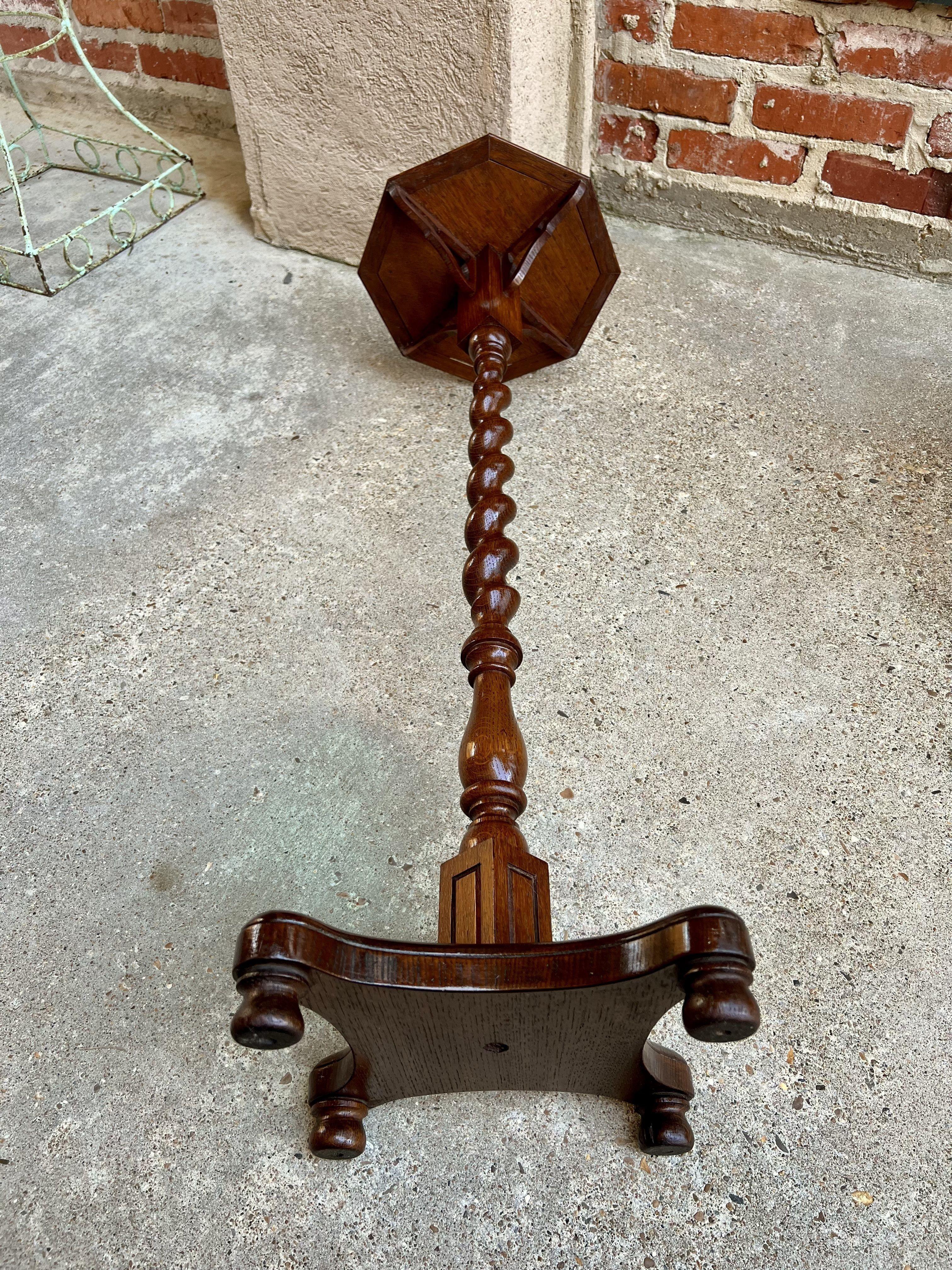 Antique English Oak Barley Twist Pedestal Plant Bronze Display Stand Table 5