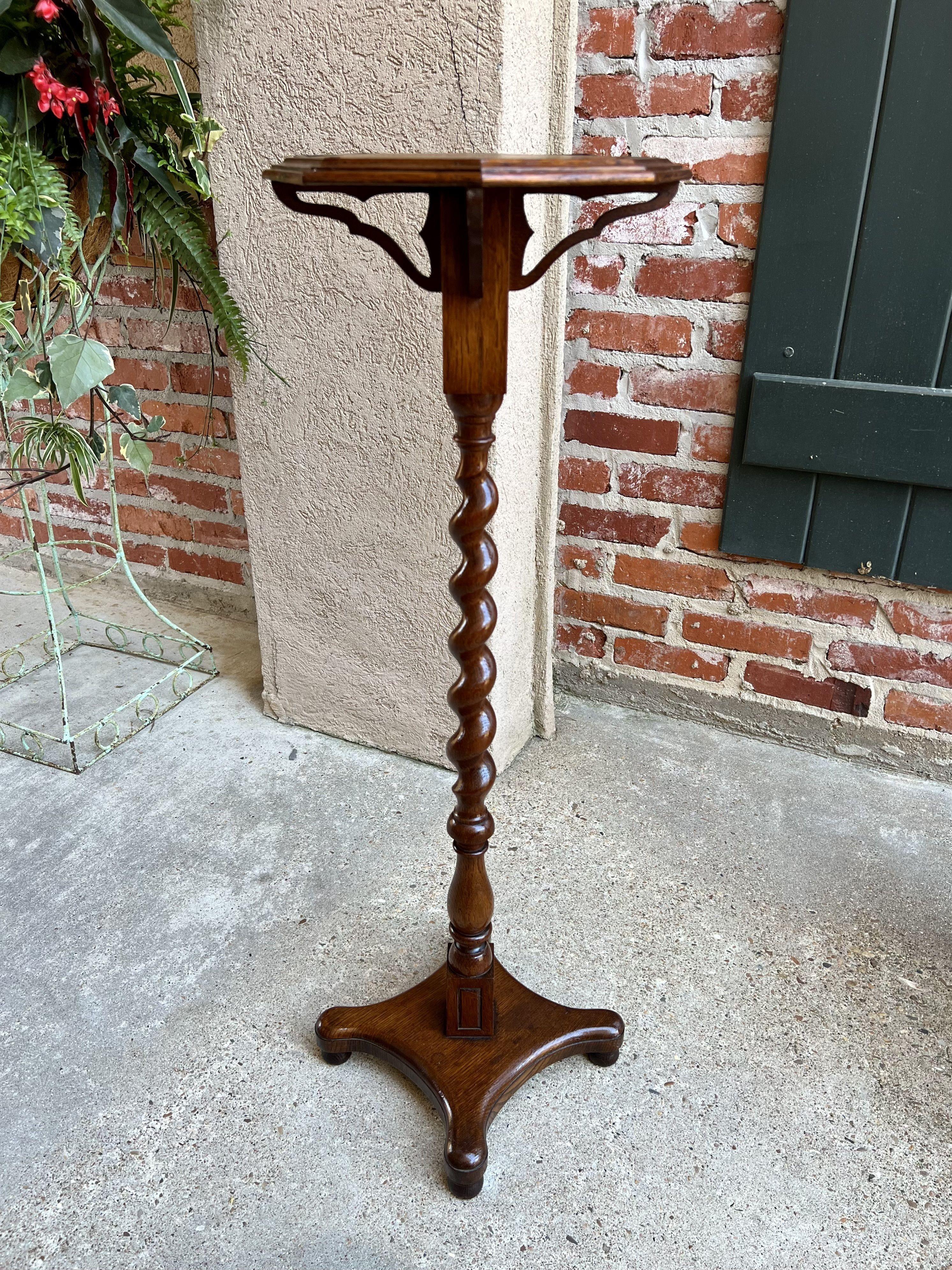 Antique English Oak Barley Twist Pedestal Plant Bronze Display Stand Table 6