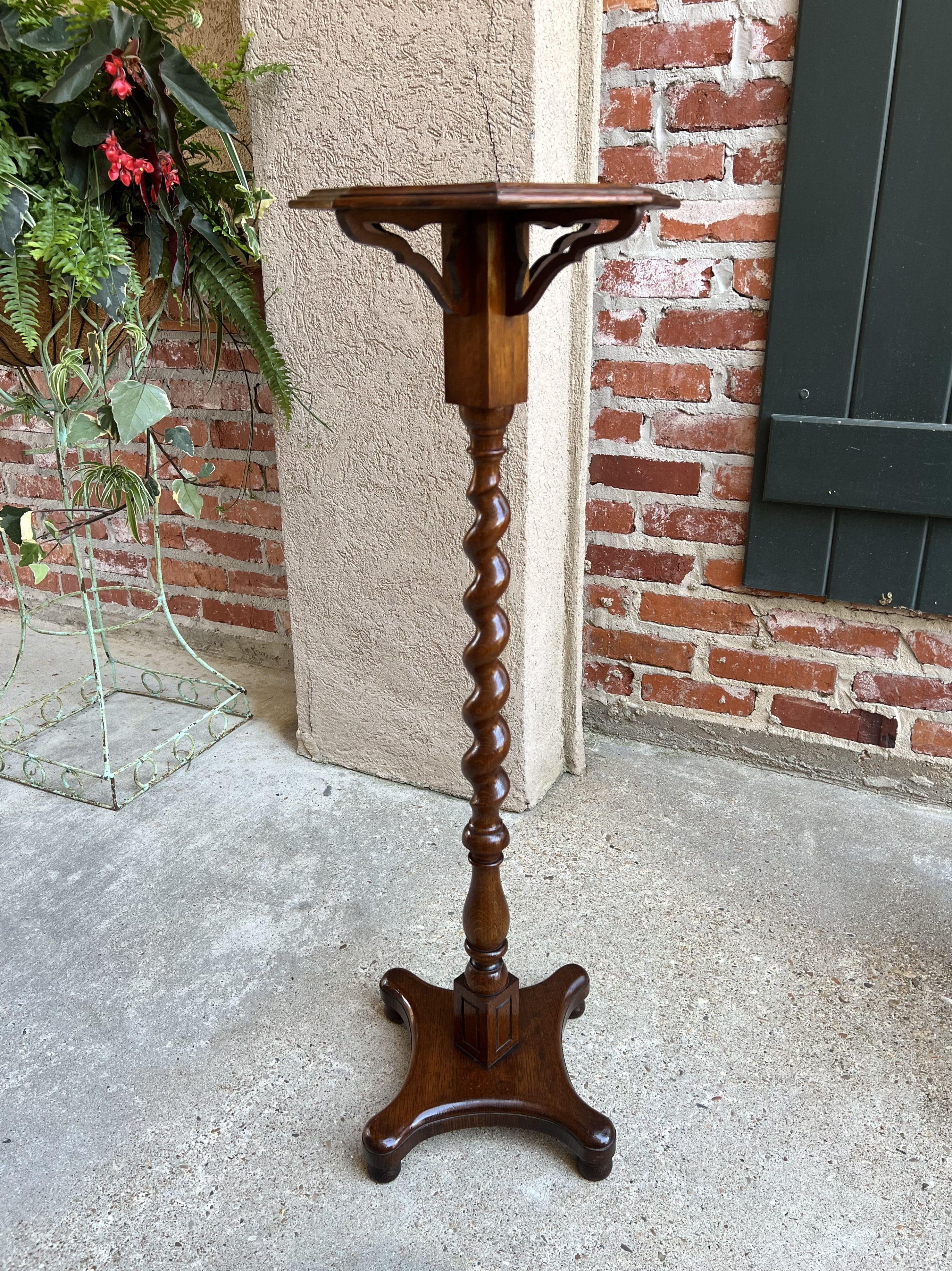 Antique English Oak Barley Twist Pedestal Plant Bronze Display Stand Table 7