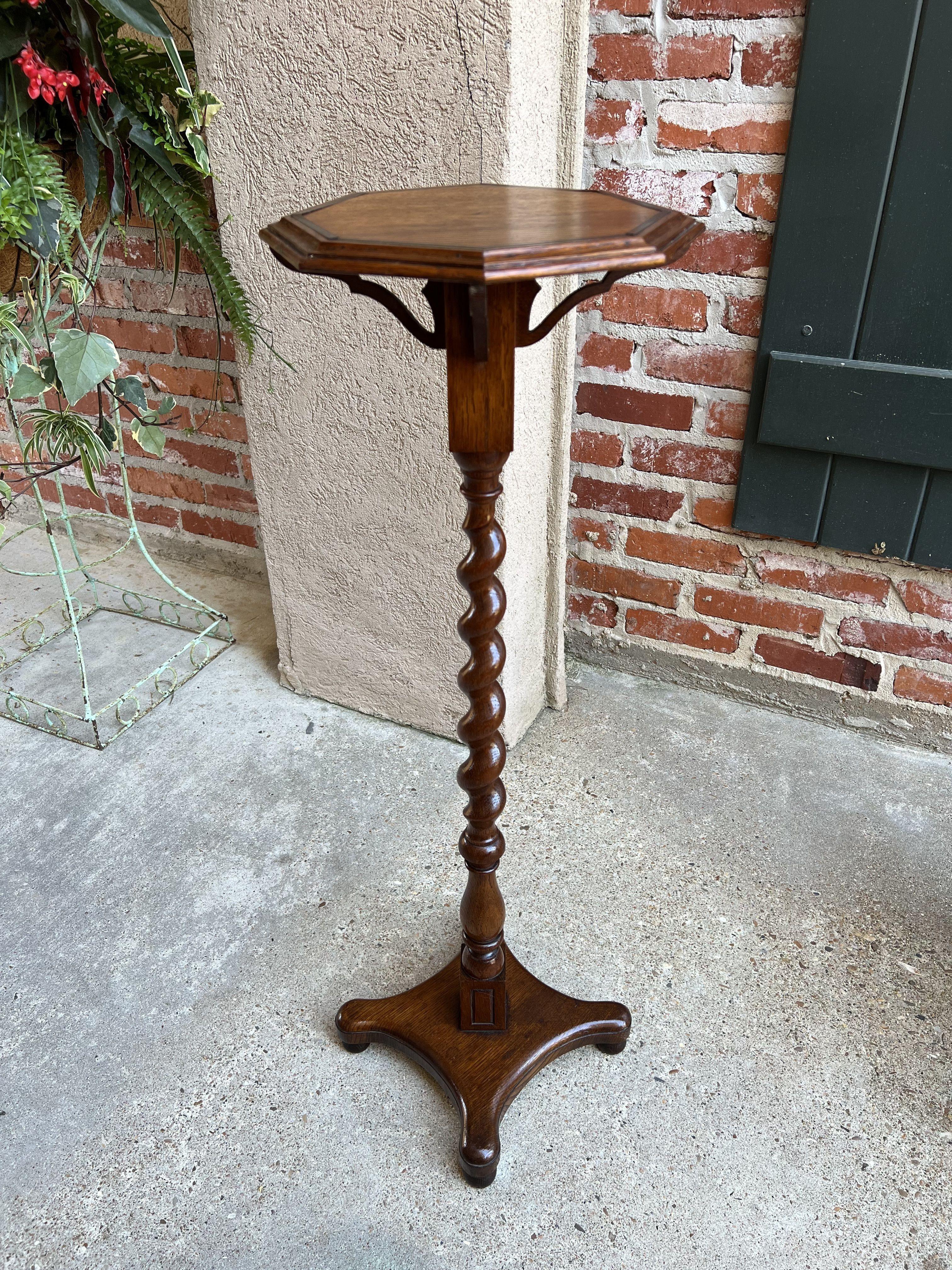 Antique English Oak Barley Twist Pedestal Plant Bronze Display Stand Table 8