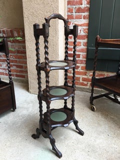 Antique English Oak Barley Twist Pie Muffin Cake Stand Dessert Server Tea Table