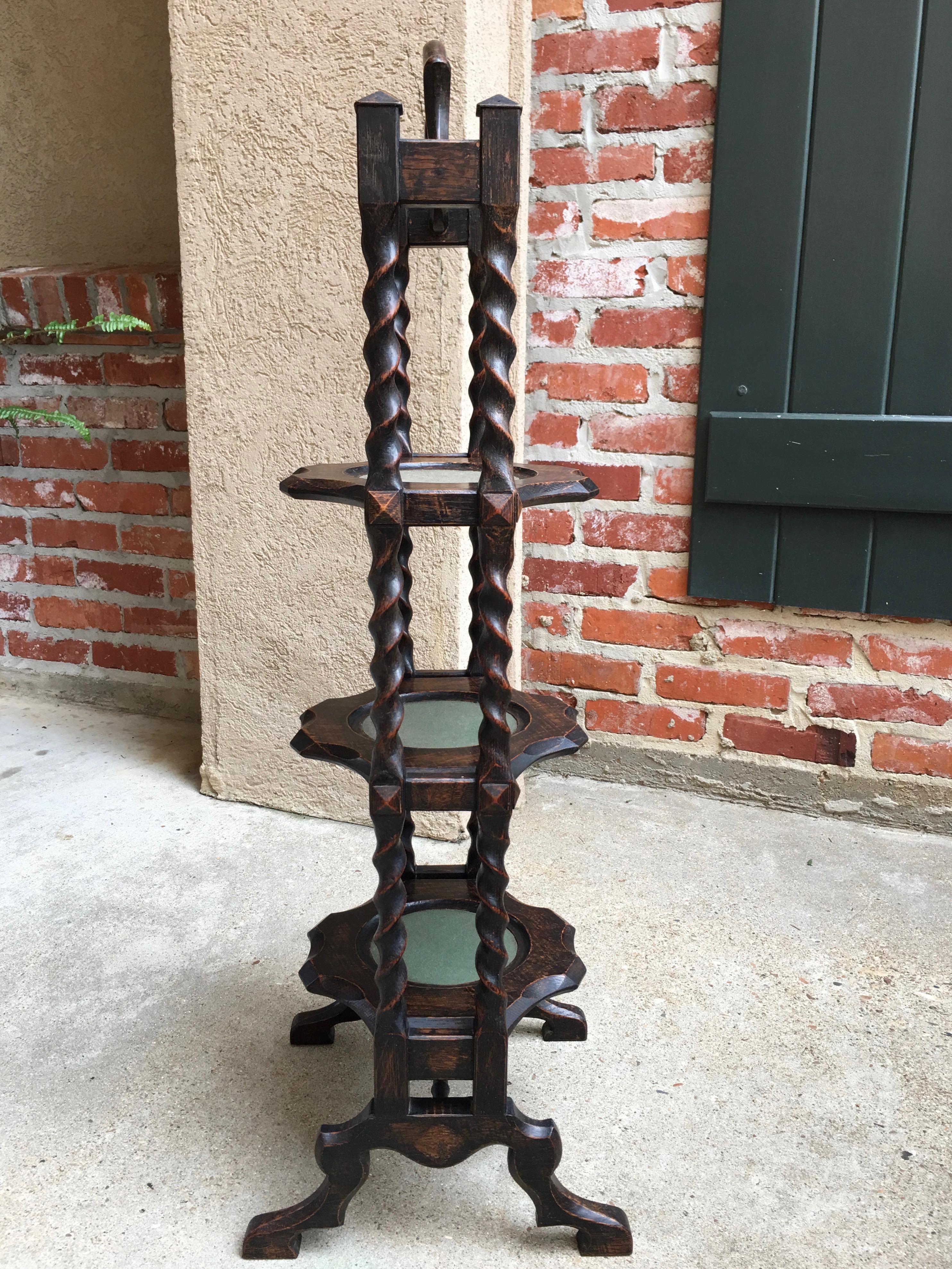 Jacobean Antique English Oak Barley Twist Pie Muffin Cake Stand Dessert Server Tea Table