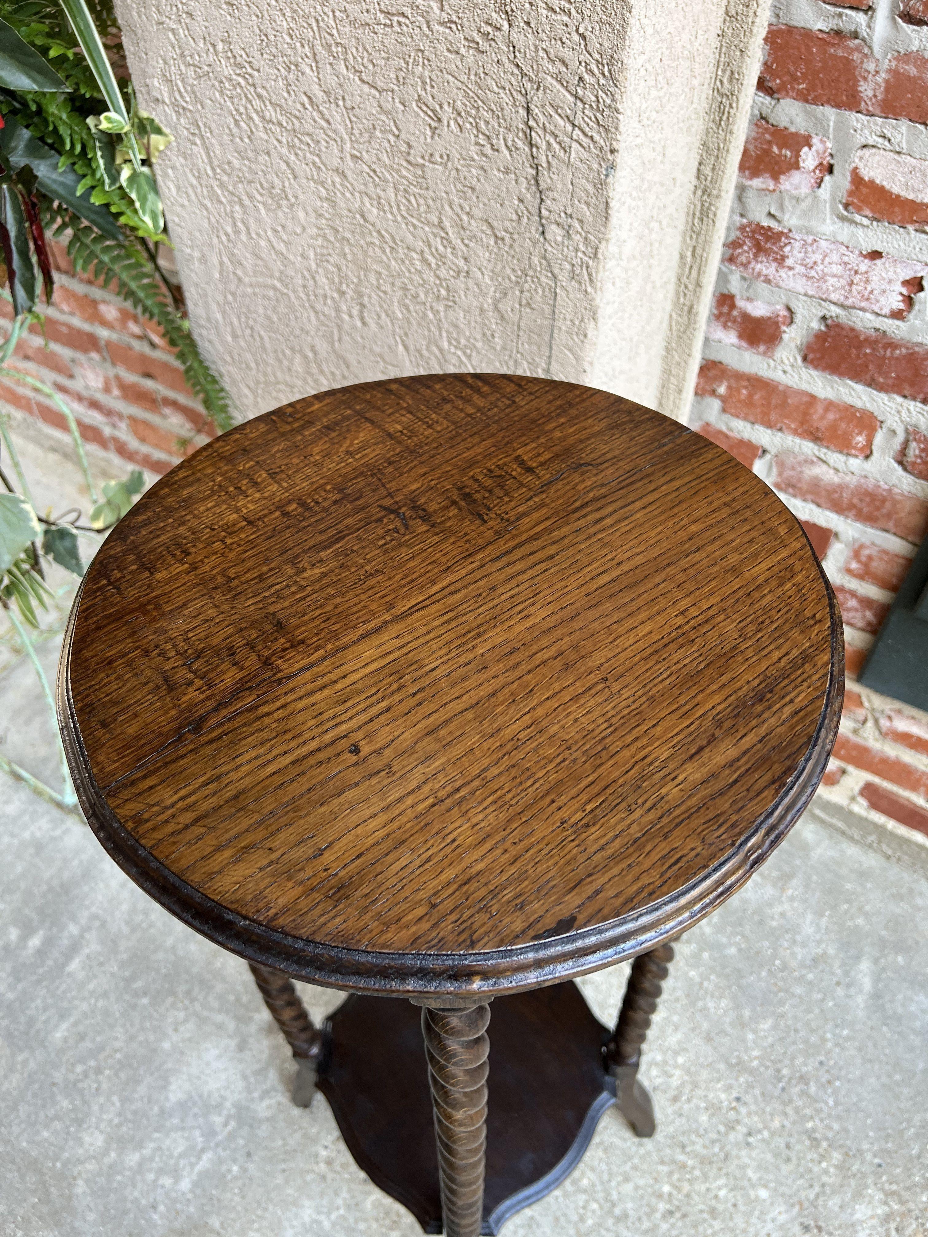 Antique English Oak Barley Twist Plant Bronze Display Stand Round Table Jacobean 4