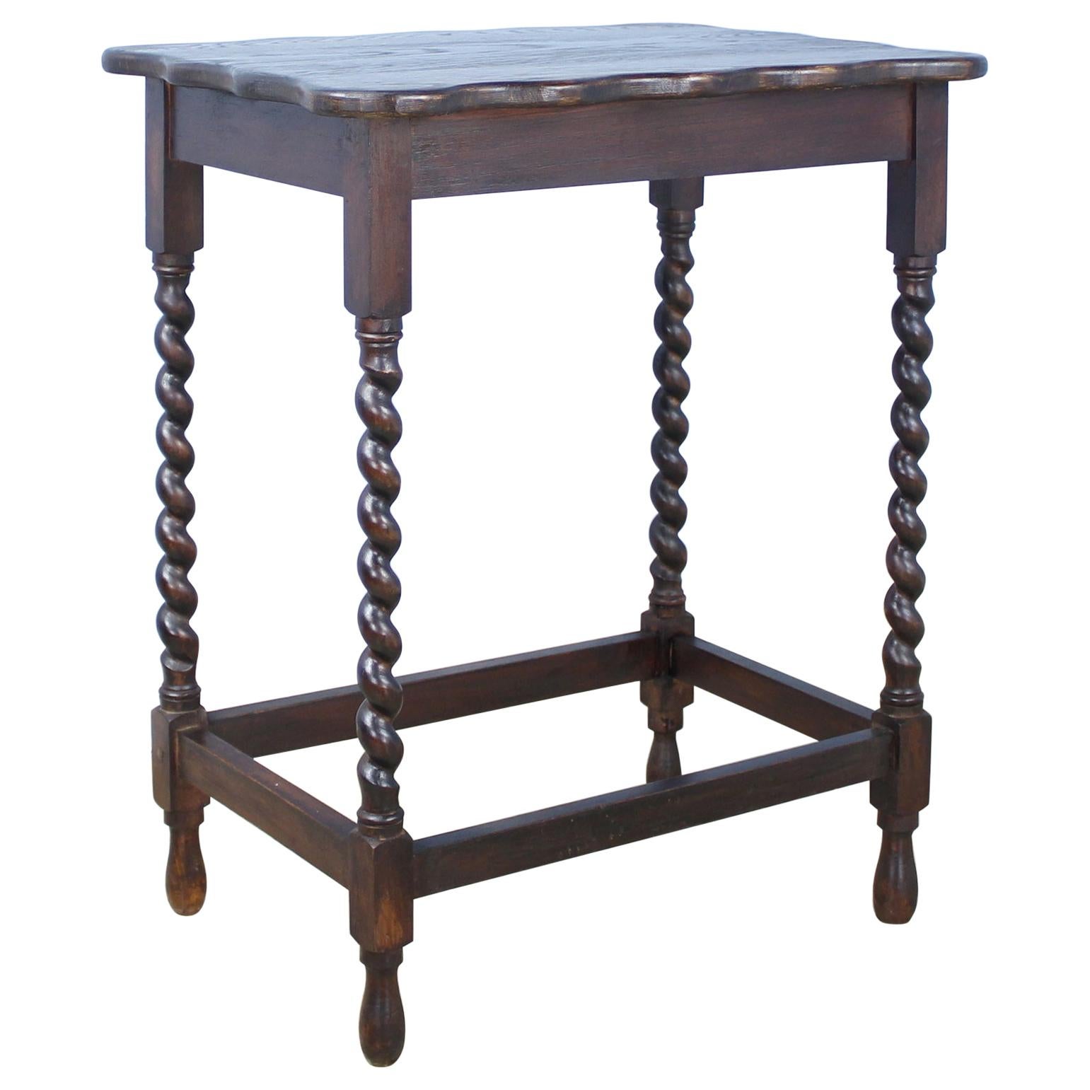 Antique English Oak Barley Twist Side Table