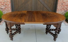 Antique English Oak Barley Twist Table Oval Jacobean Dining Farmhouse W/Leaf