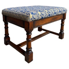 Antique English Oak Bench Upholstered Window Seat Jacobean Revival c1920