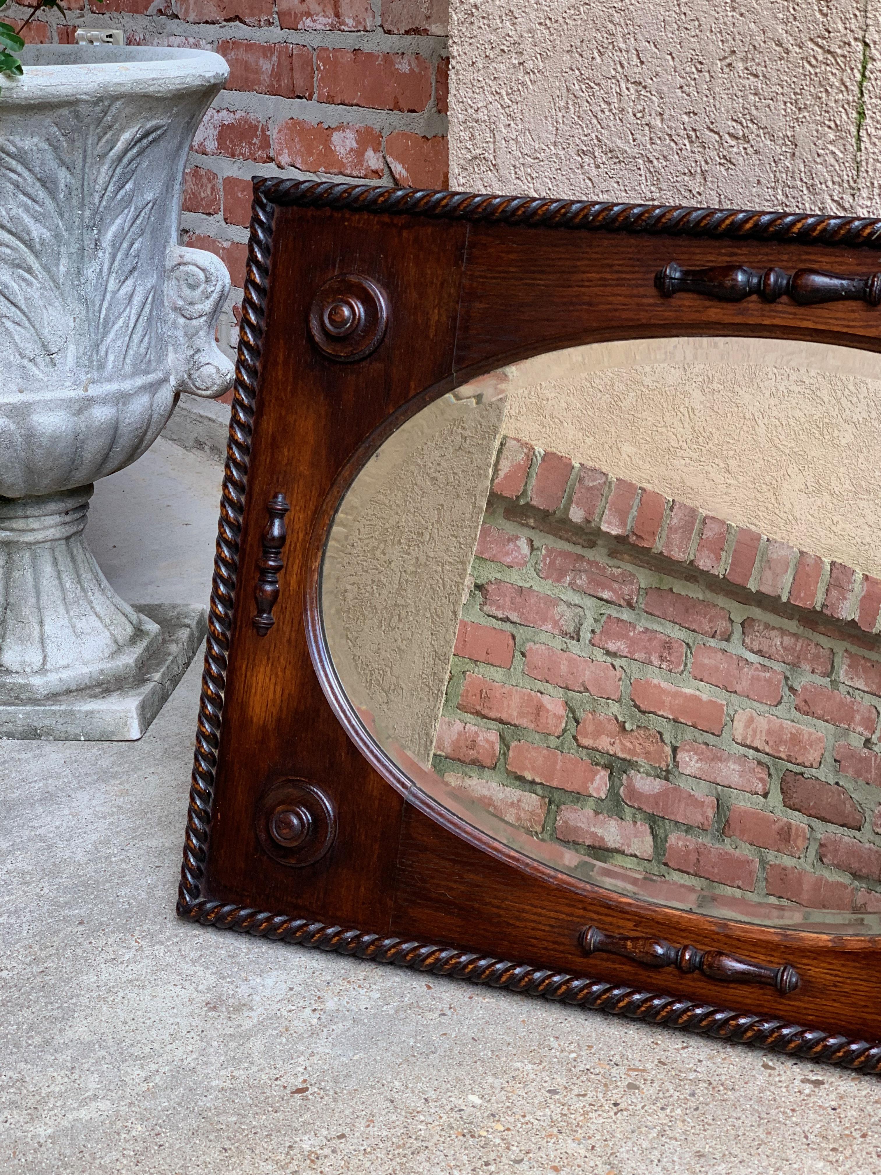 Antique English Oak Beveled Wall Mirror Barley Twist Frame Oval, circa 1900 3