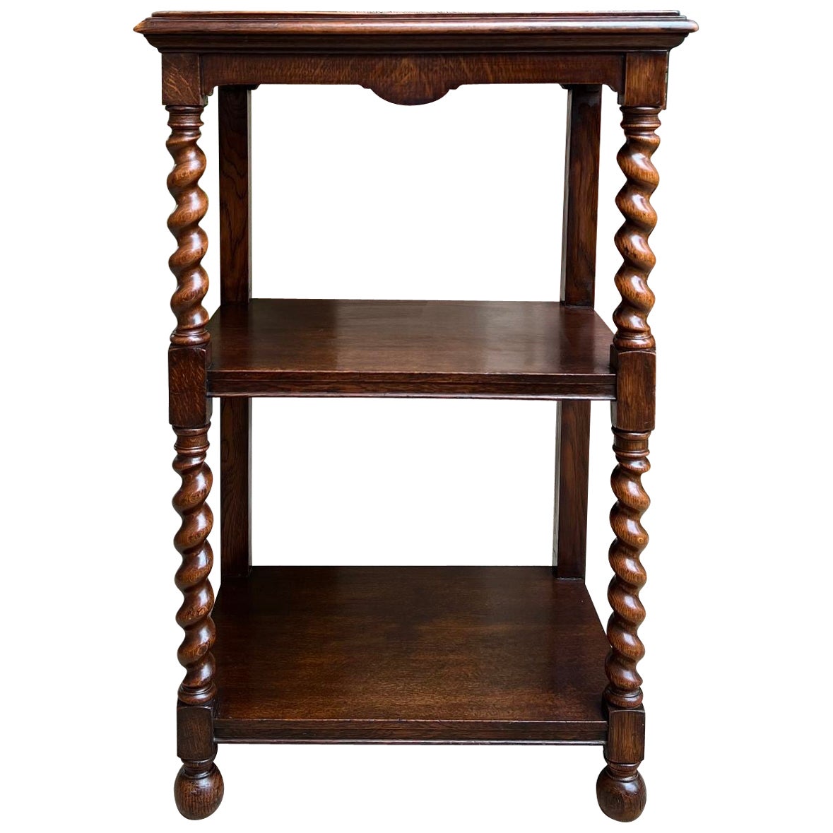 Antique English Oak Bookshelf BARLEY TWIST Open Display Shelf SMALL Bookcase