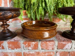 Antique English Oak Bowl Turned Tiger Oak Dessert Server Floral Stand
