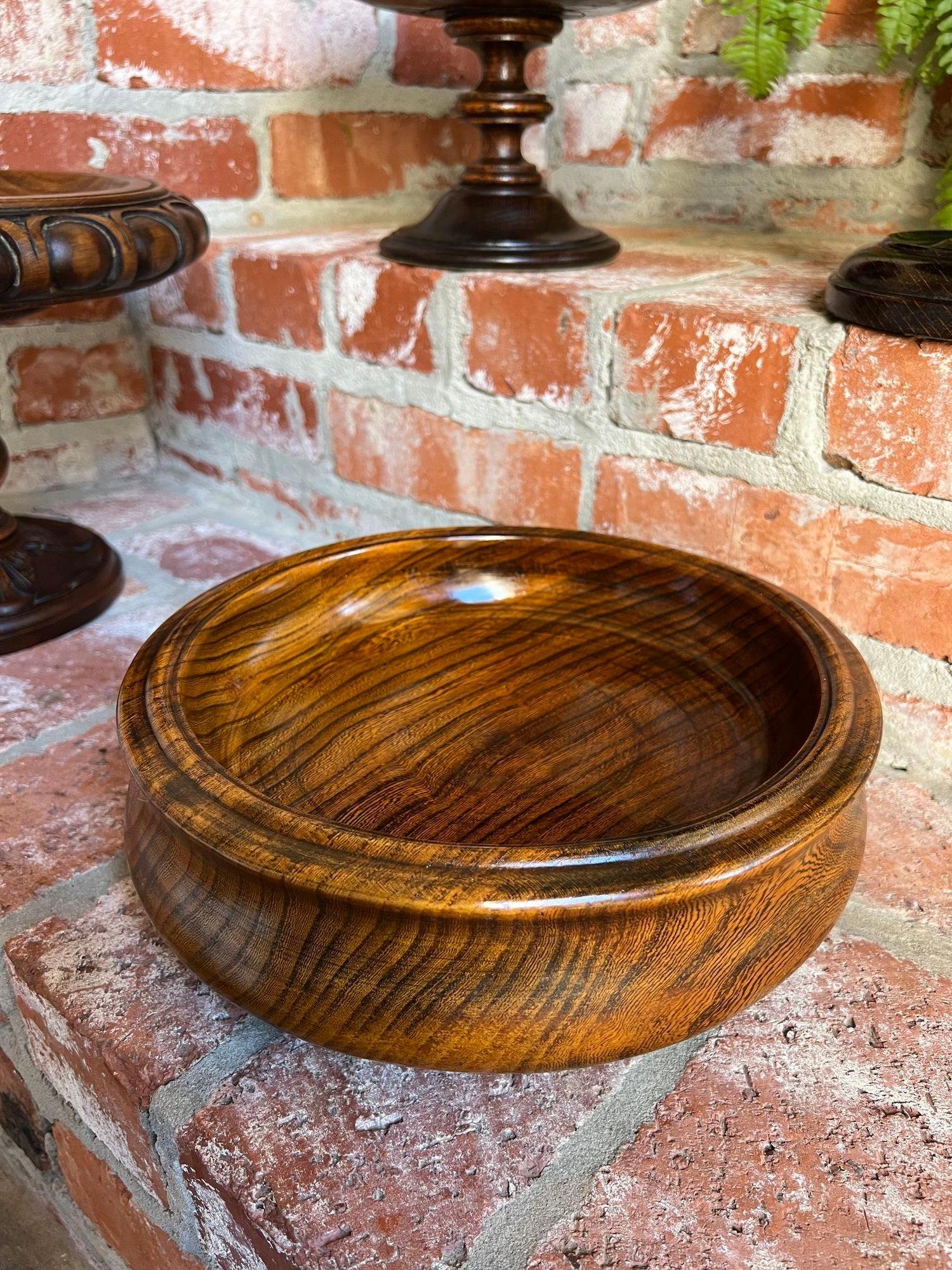 Victorian Antique English Oak Bowl Turned Tiger Oak Dessert Server Floral Stand For Sale
