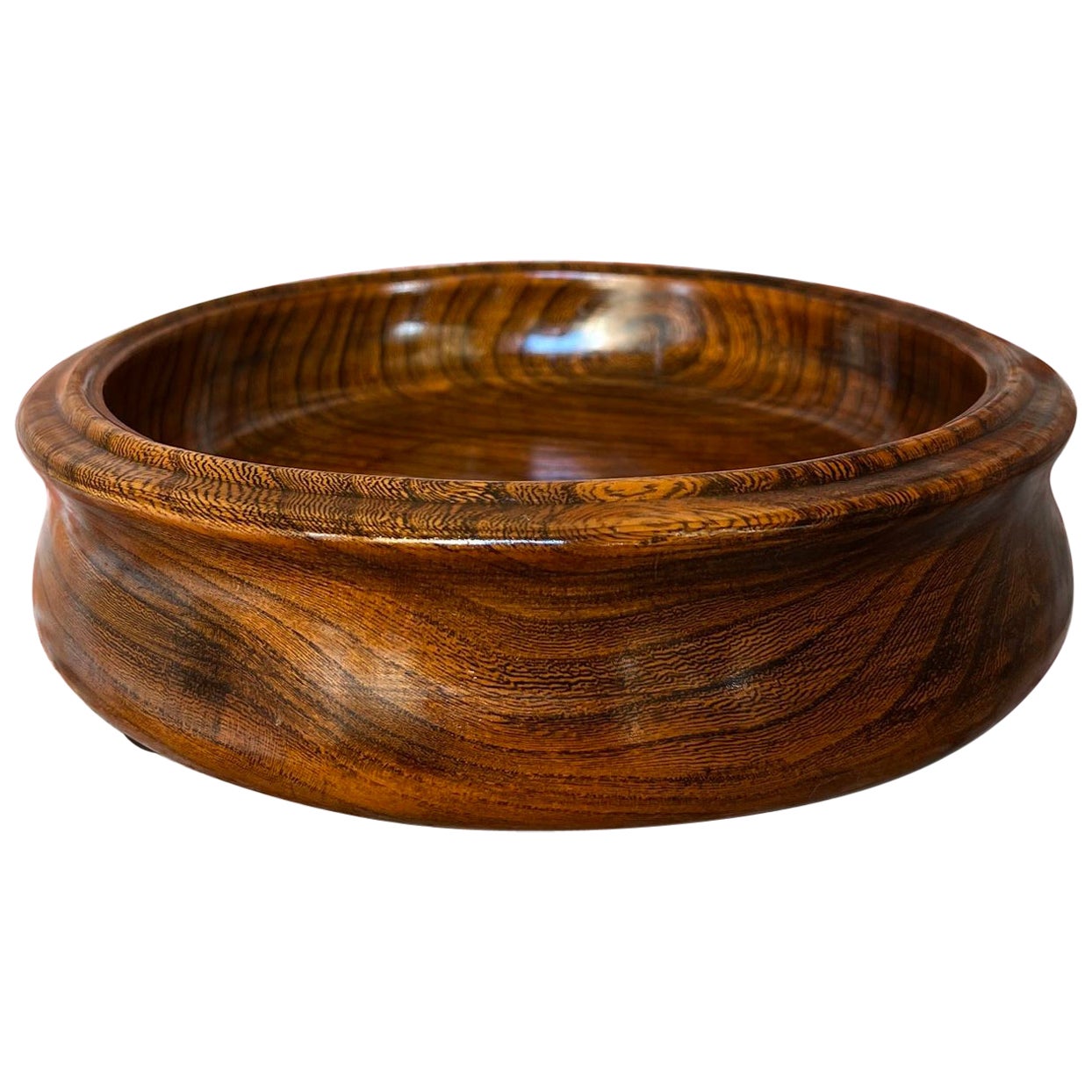 Antique English Oak Bowl Turned Tiger Oak Dessert Server Floral Stand