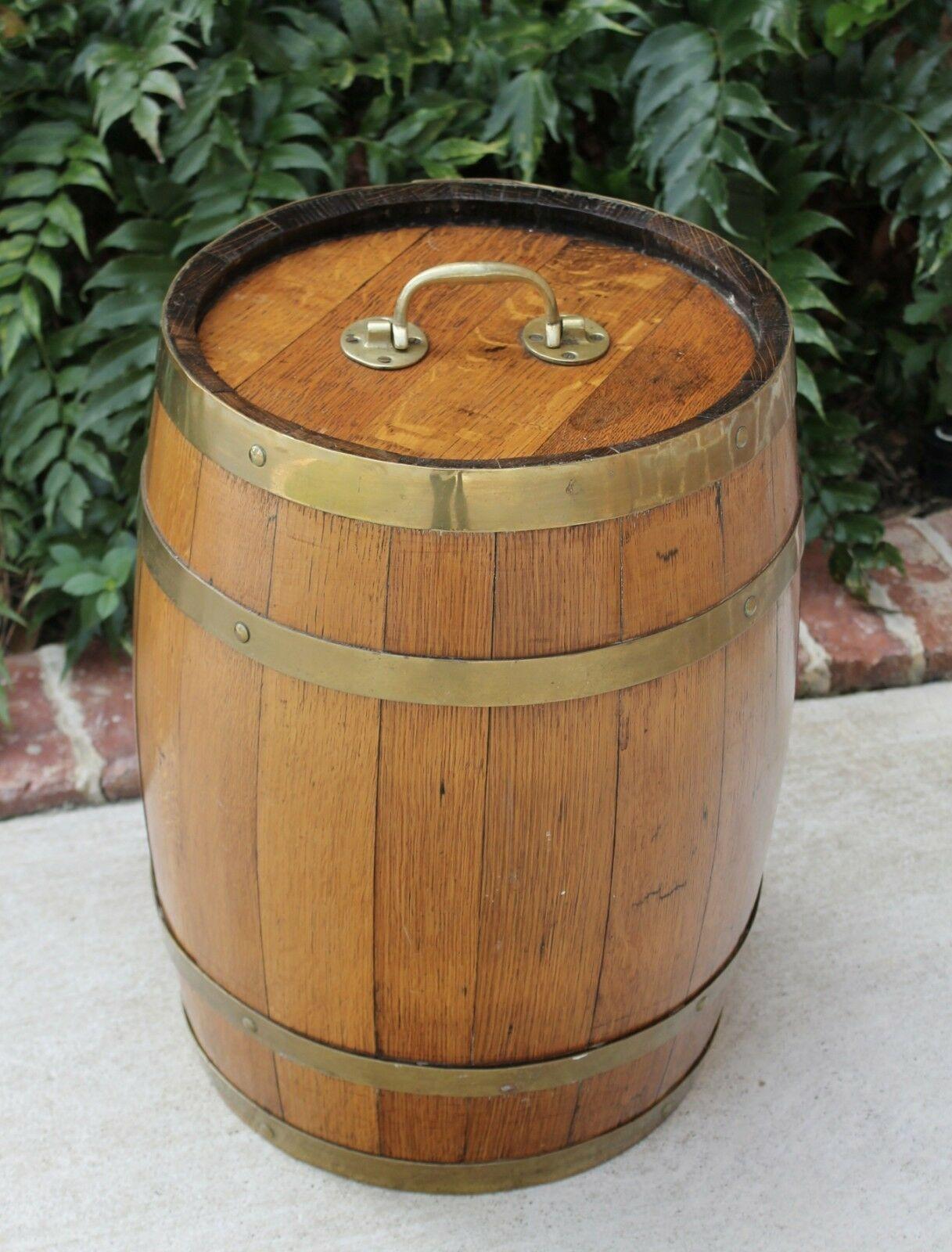 Antique English Oak Brass Banded Barrel Bar Wine Liquor Cabinet Pub Decanter 4