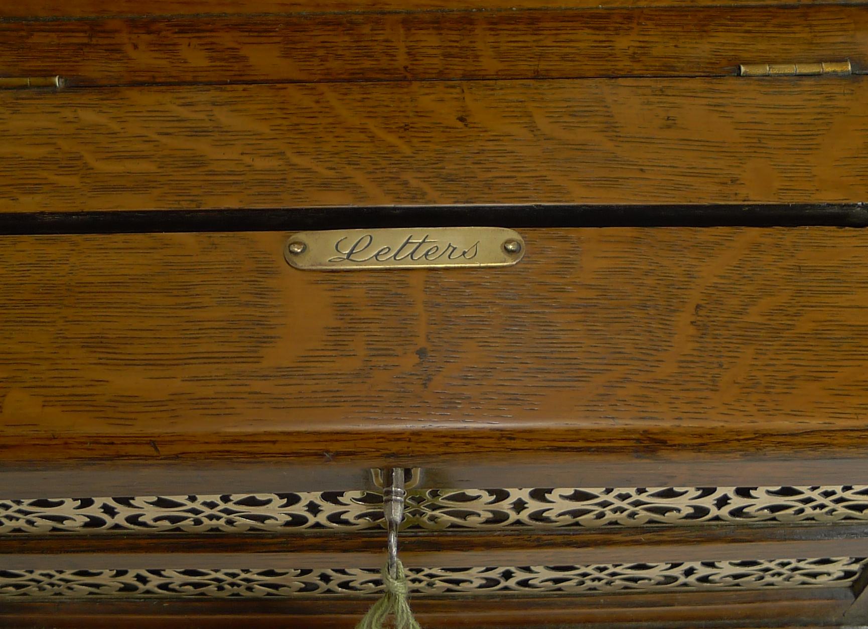 Late Victorian Antique English Oak and Brass Letters Box, circa 1890