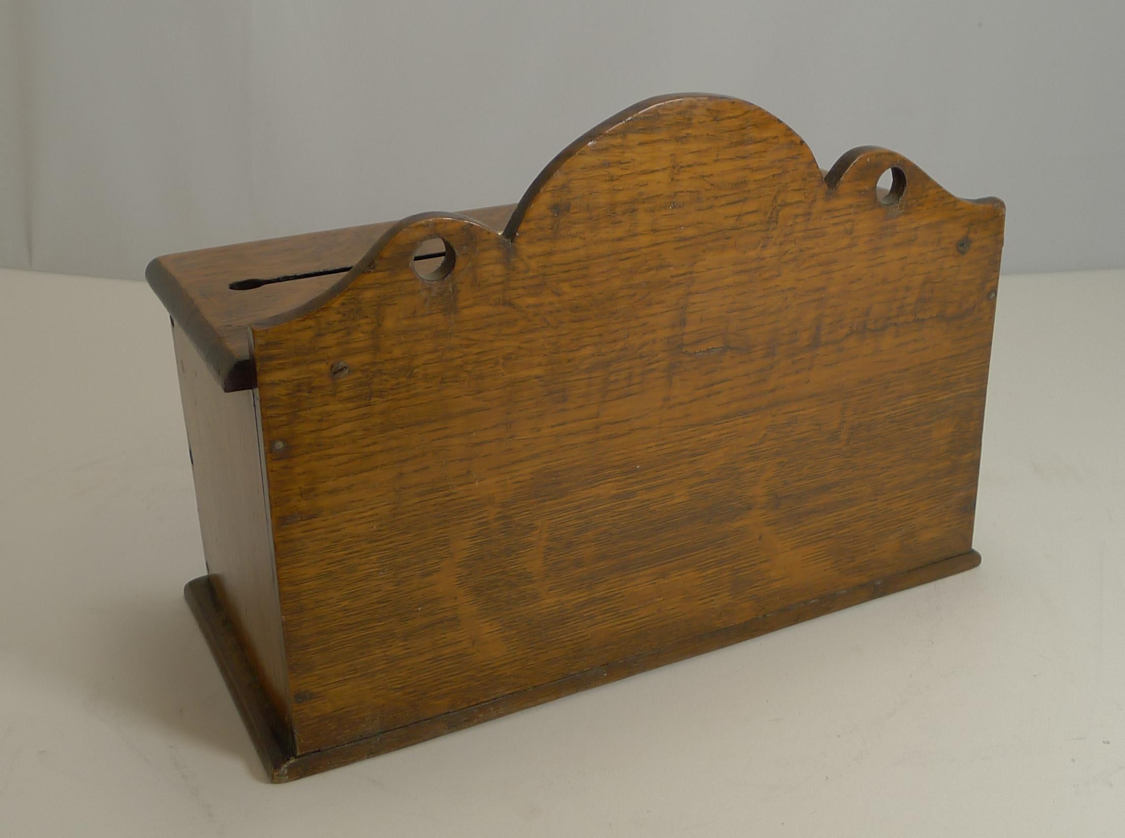Late 19th Century Antique English Oak and Brass Letters Box, circa 1890