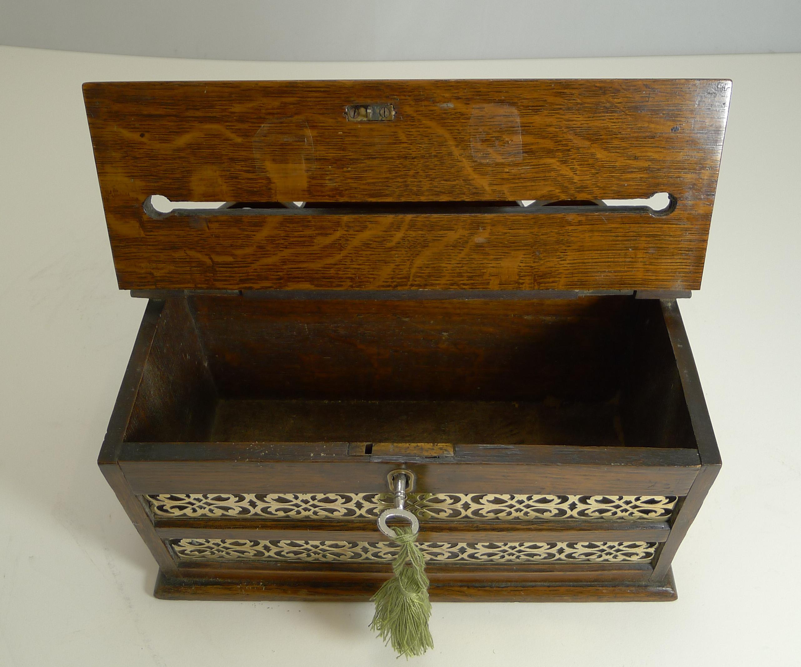 Antique English Oak and Brass Letters Box, circa 1890 1