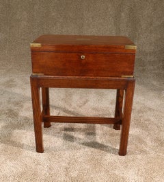 Antique English Oak Campaign Box with Lock and Key Mounted on a New Stand