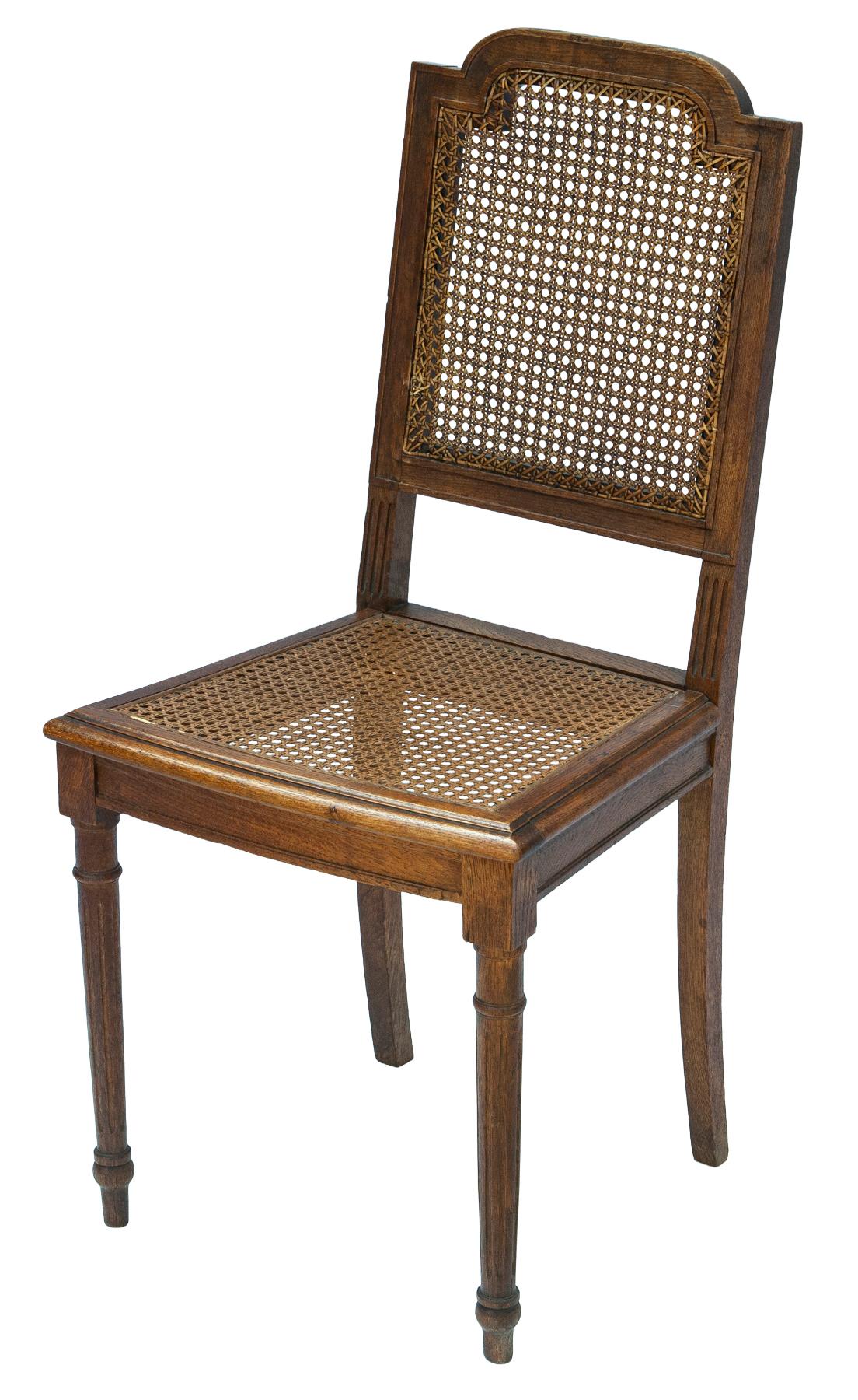 English Oak side chair with hand caned seat & back.
The solid oak frame showcases the natural grain & warm tones of the wood. 
Finely woven cane panels provide both comfort and ventilation.
Traditional joinery & attention to detail.
Suitable for use