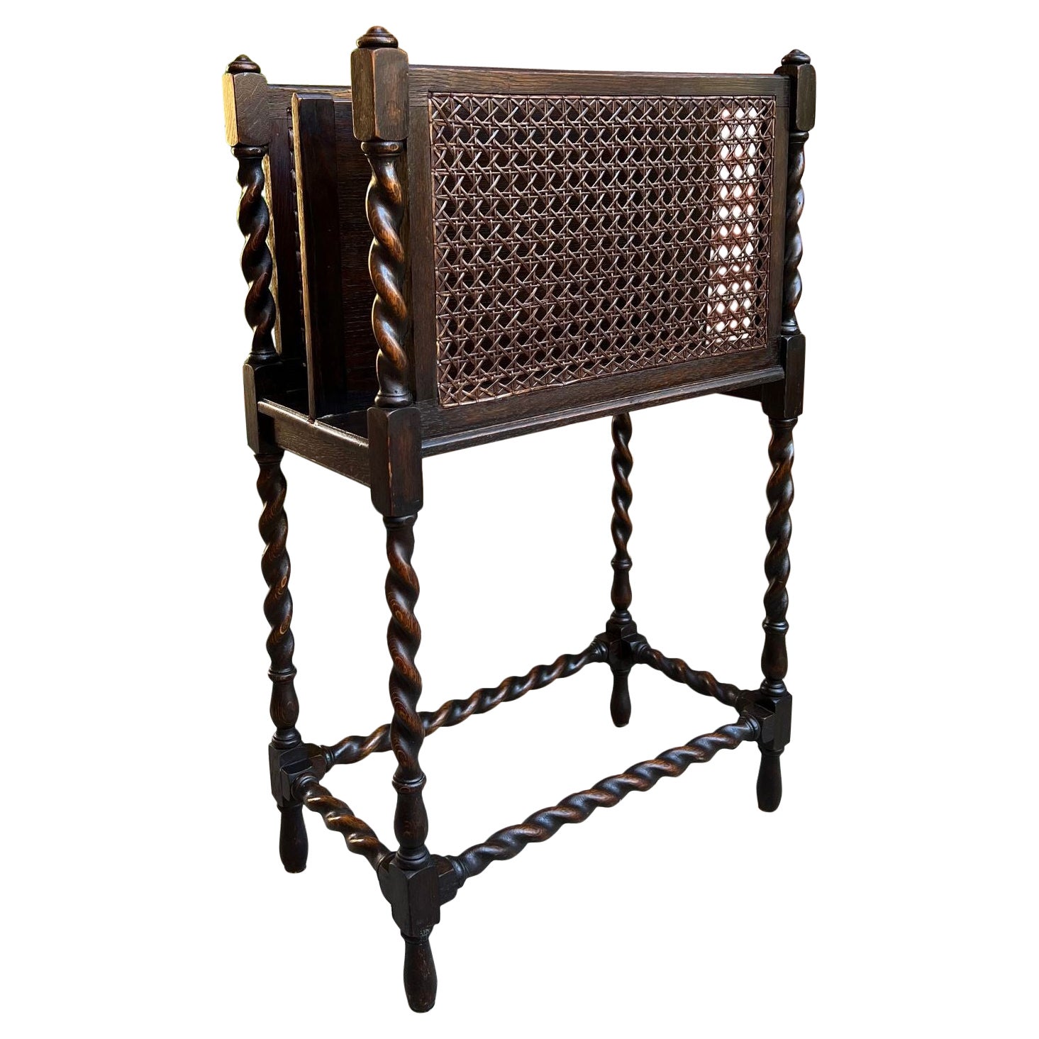 Antique English Oak Canterbury Music Magazine Stand BARLEY TWIST c1890