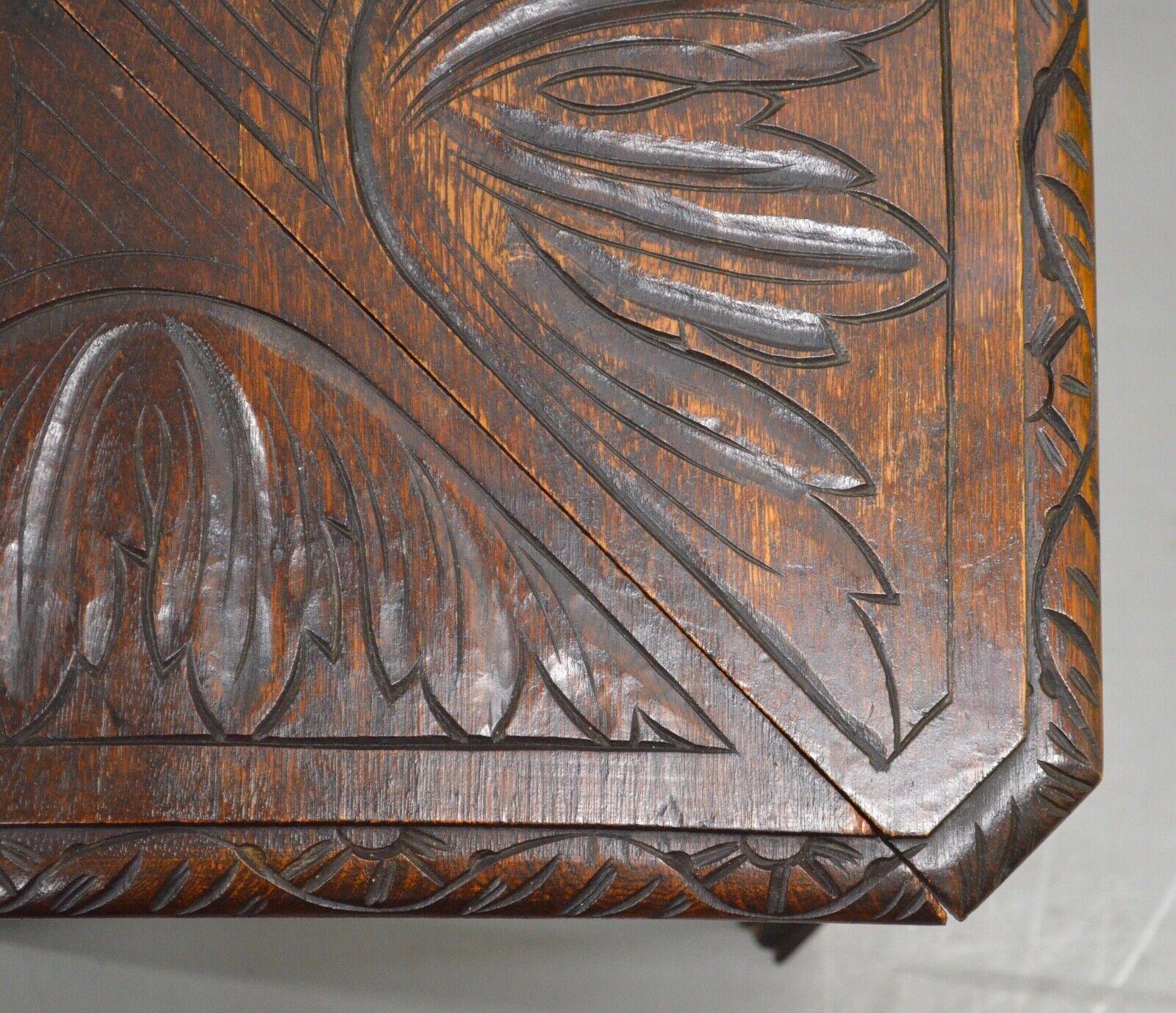 Antique English Oak Carved Drop Leaf Handkerchief Envelope Corner End Table 5