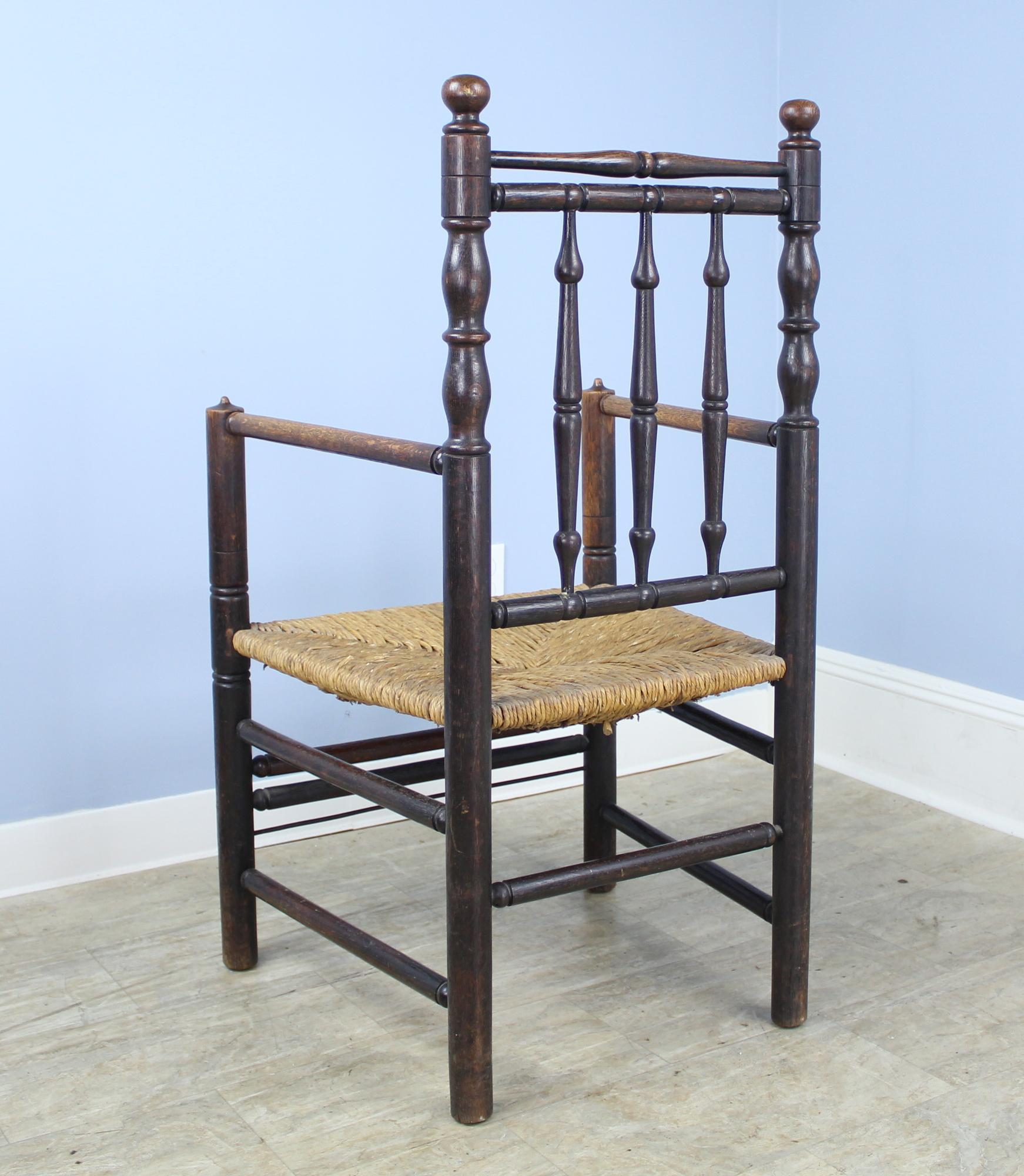 Rush Antique English Oak Carver's Chair