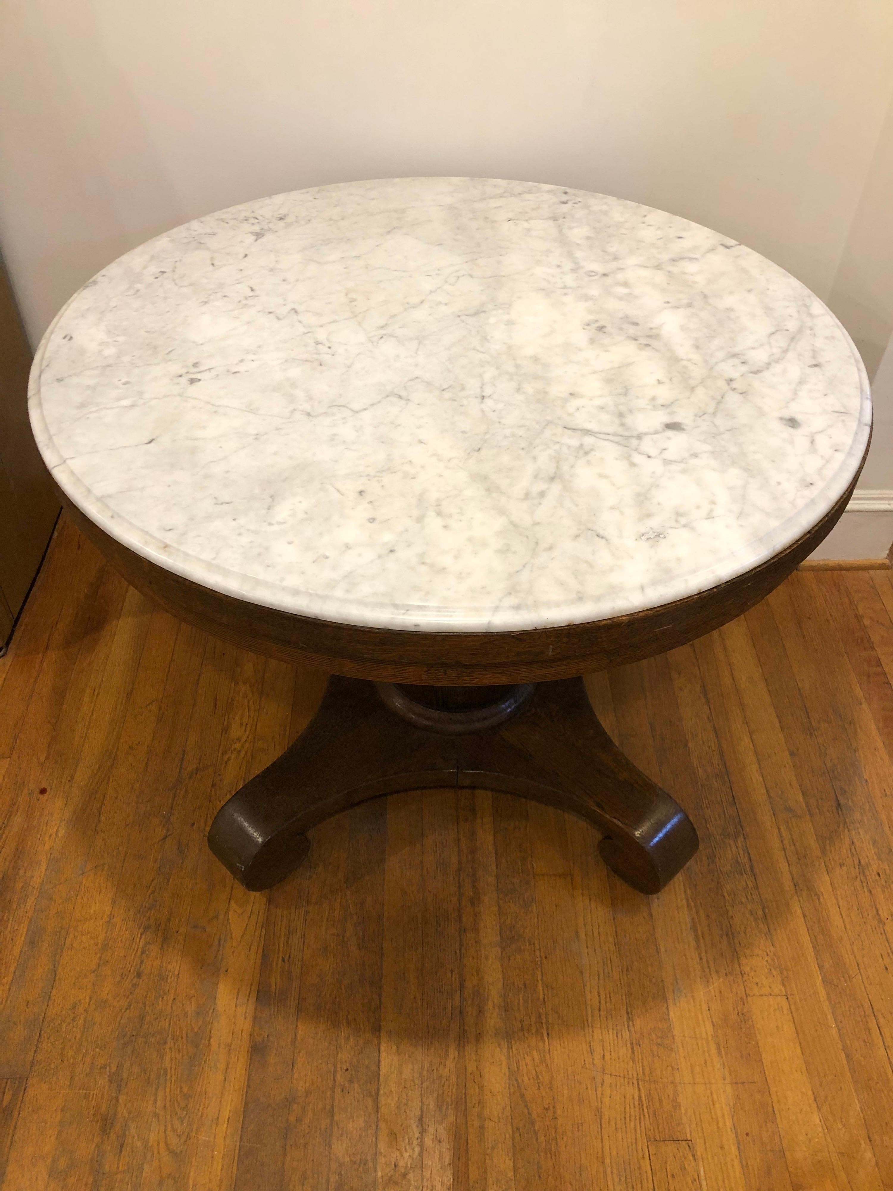 19th Century Antique English Oak Centre/Center Hall Table with Calcutta Marble Top