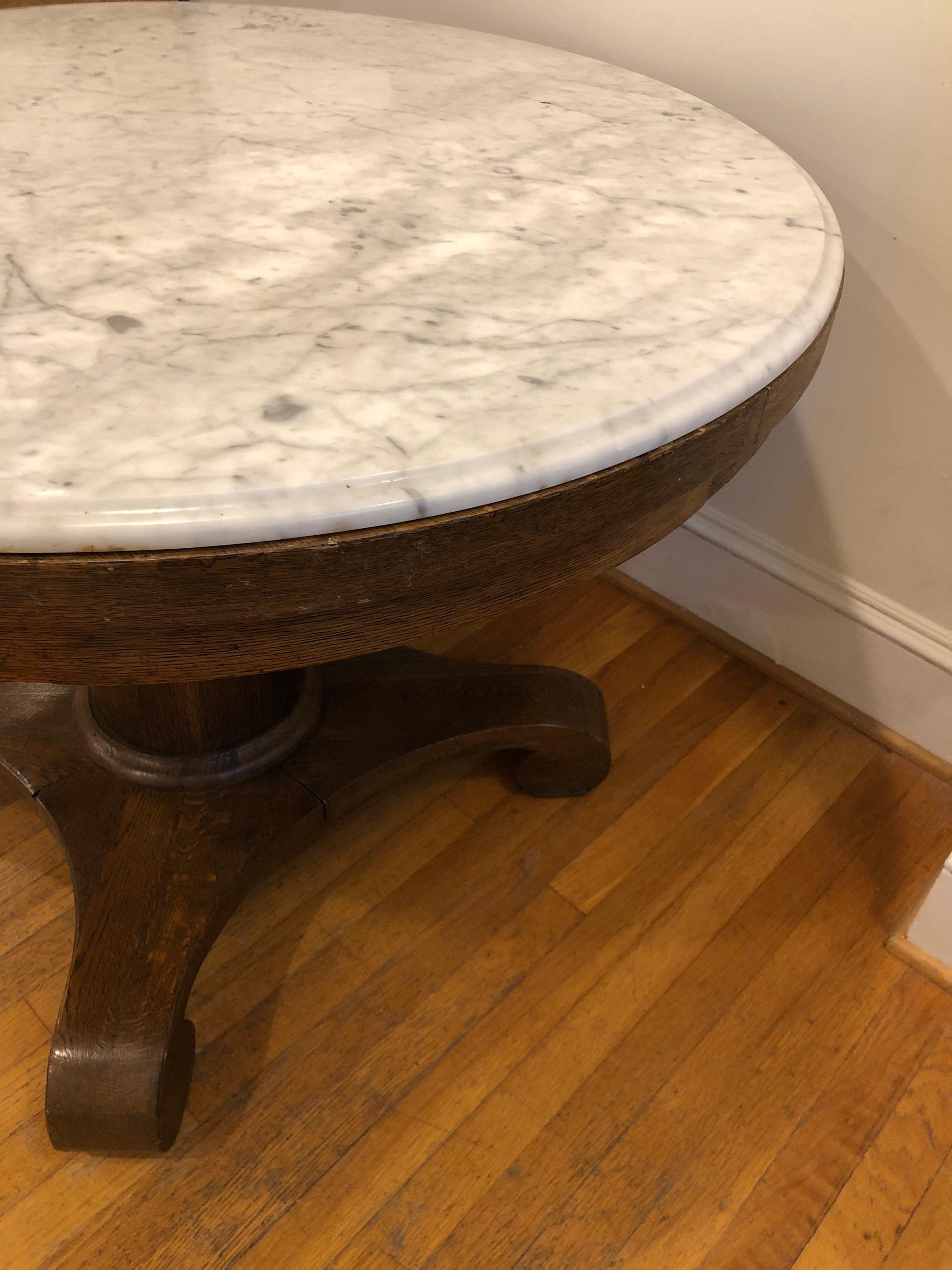 Antique English Oak Centre/Center Hall Table with Calcutta Marble Top 1