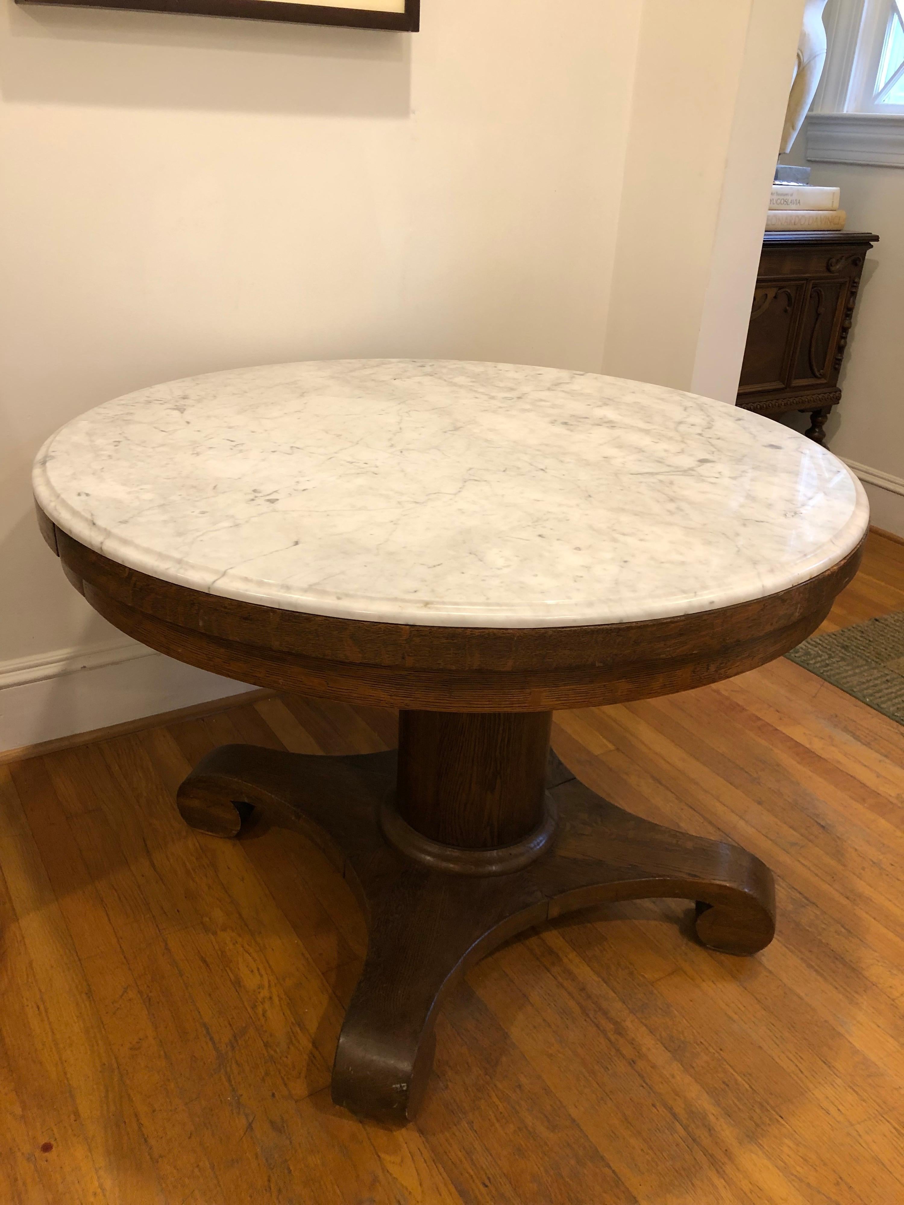 Antique English Oak Centre/Center Hall Table with Calcutta Marble Top 2