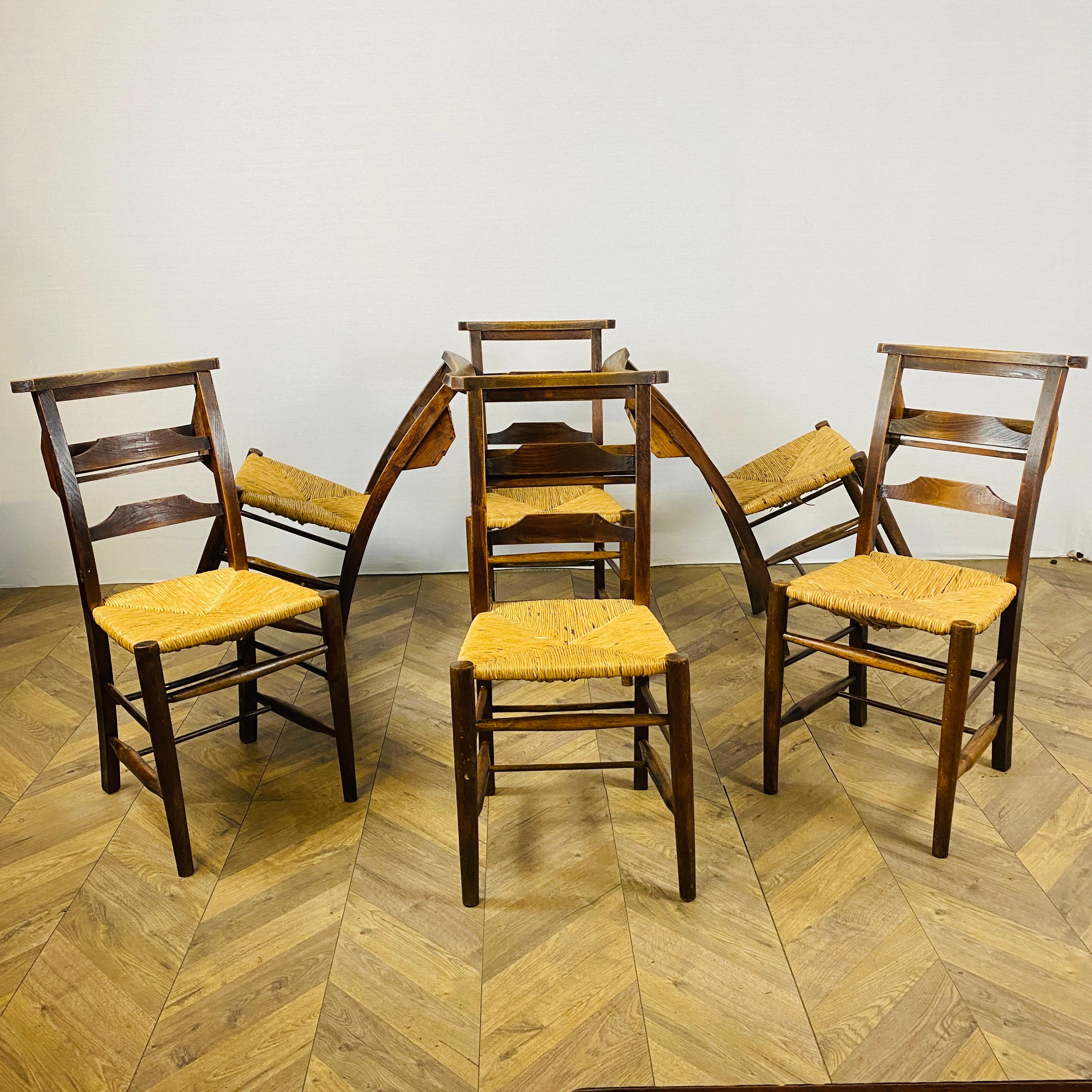 Antique English Oak Chapel Chairs, Set of 6 2