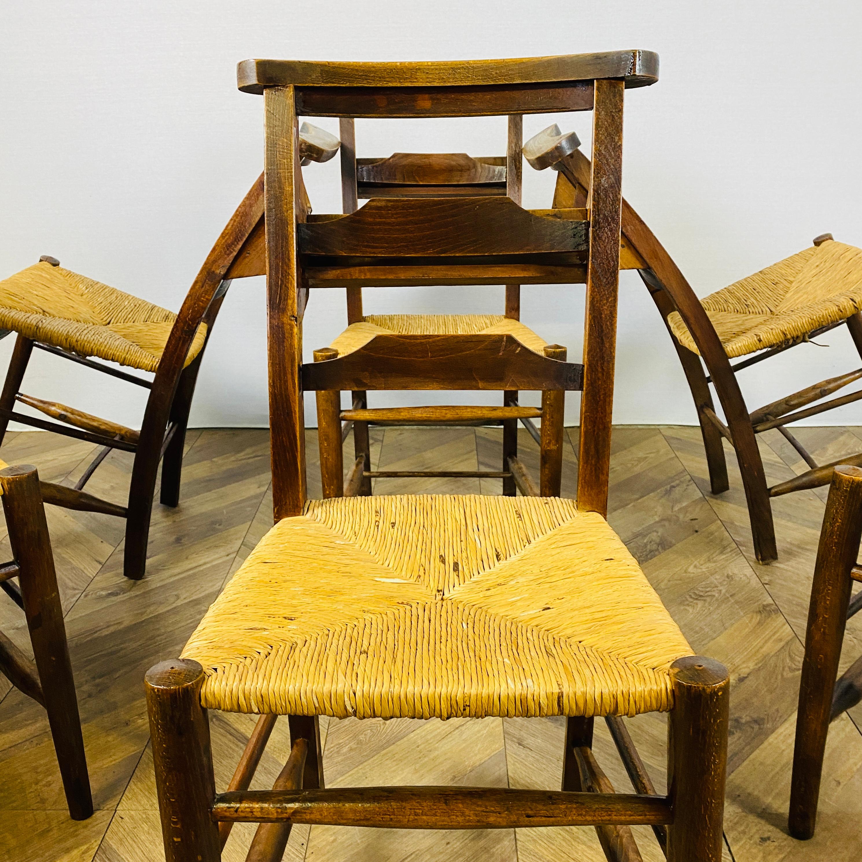 Late Victorian Antique English Oak Chapel Chairs, Set of 6