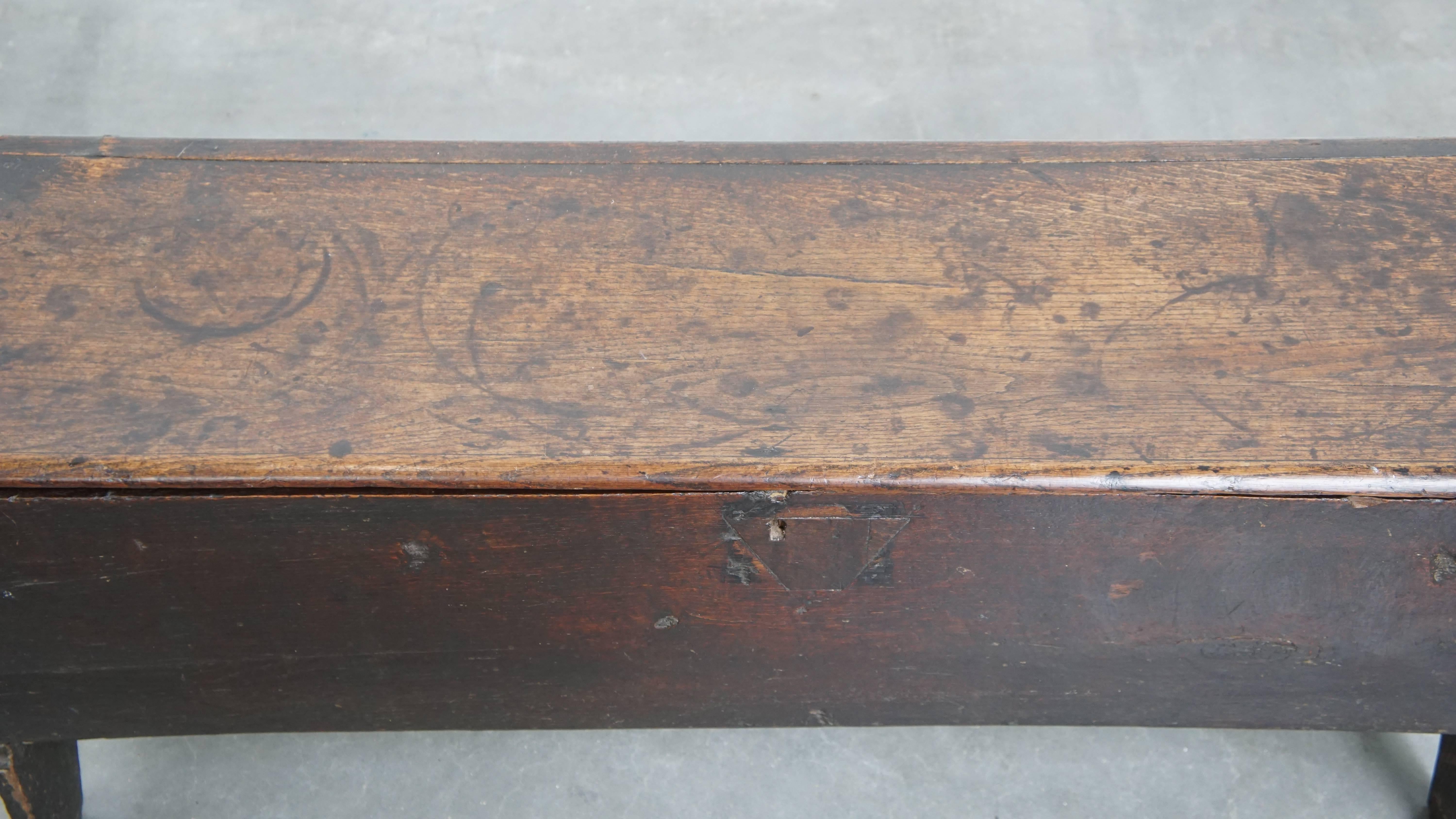 Wood Antique English oak chest from the 17th century For Sale