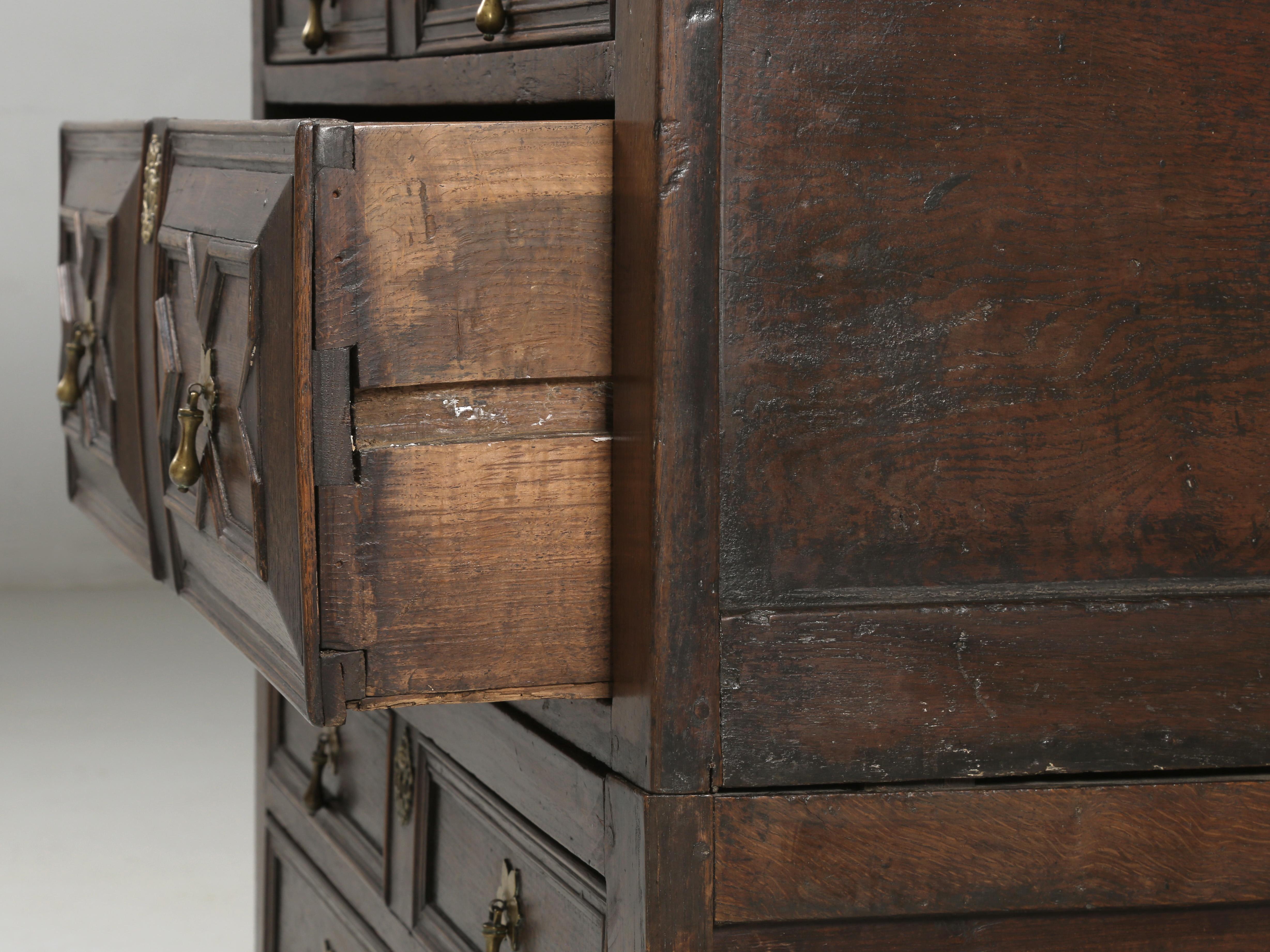 Antique English Oak Chest of Drawers or Dresser Split Case design, Circa 1700's 2