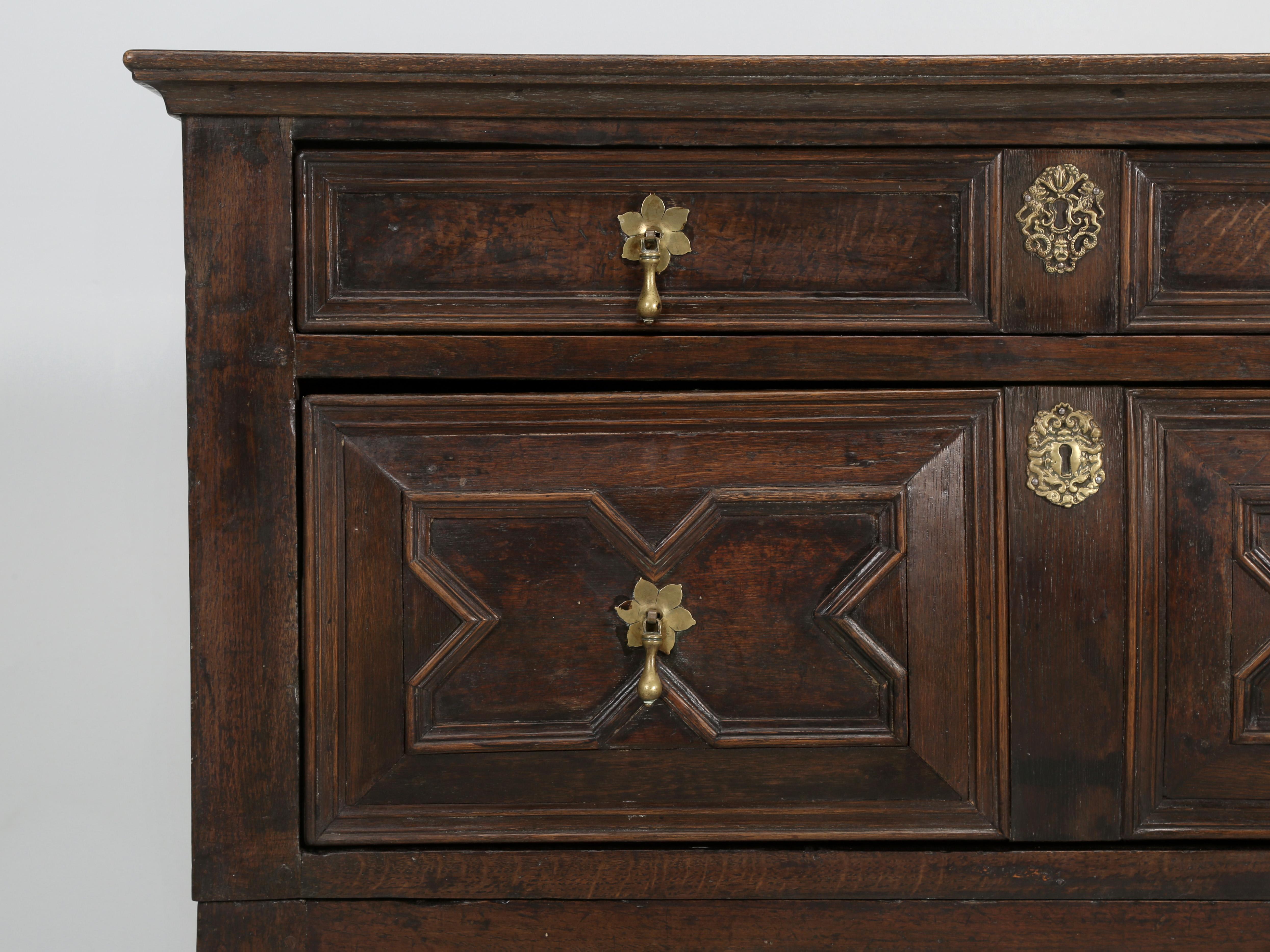 Antique English Oak Chest of Drawers or Dresser Split Case design, Circa 1700's 3