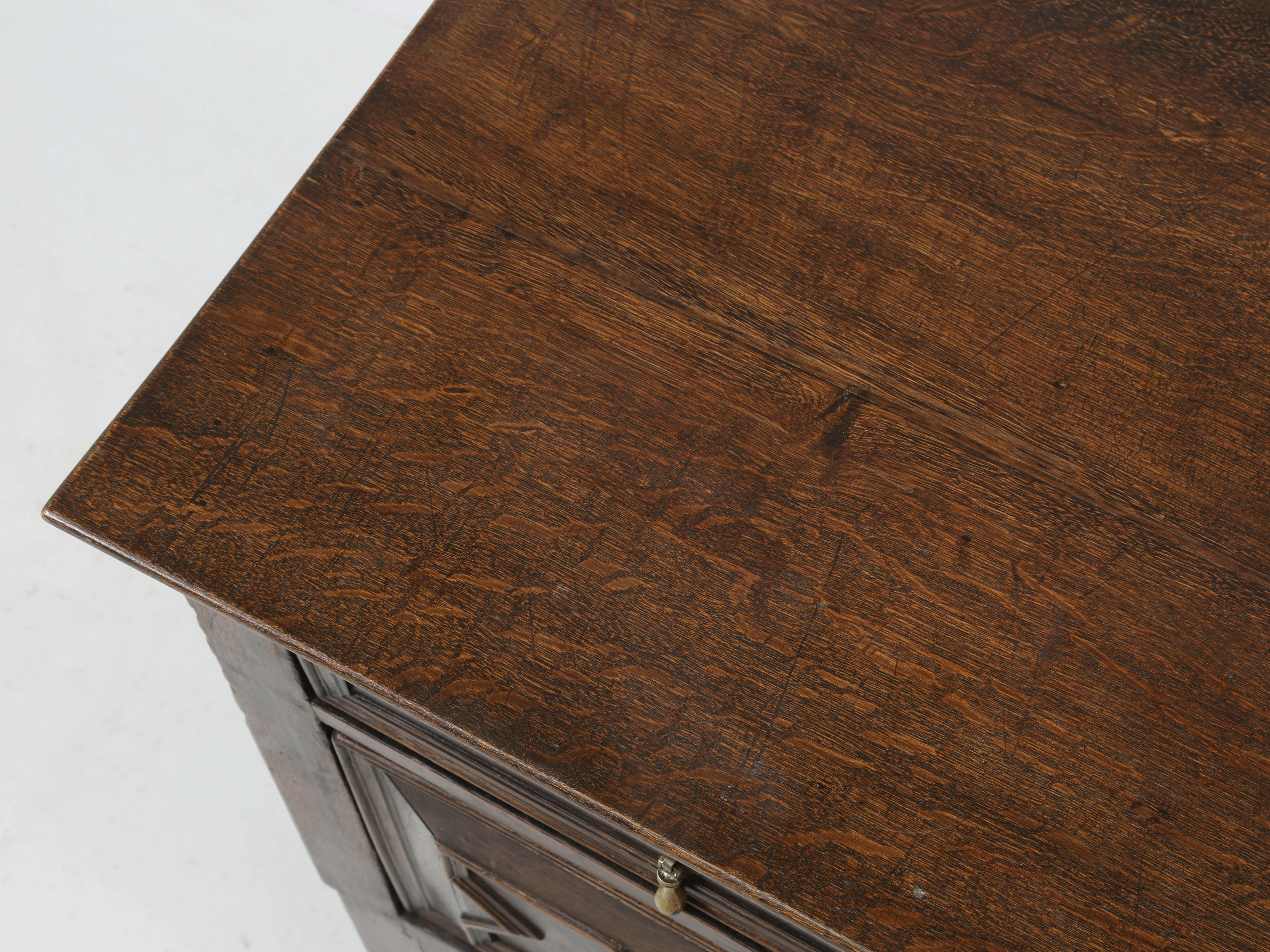 Brass Antique English Oak Chest of Drawers or Dresser Split Case design, Circa 1700's