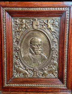 Antique English Oak Chest with Elizabethan Figures