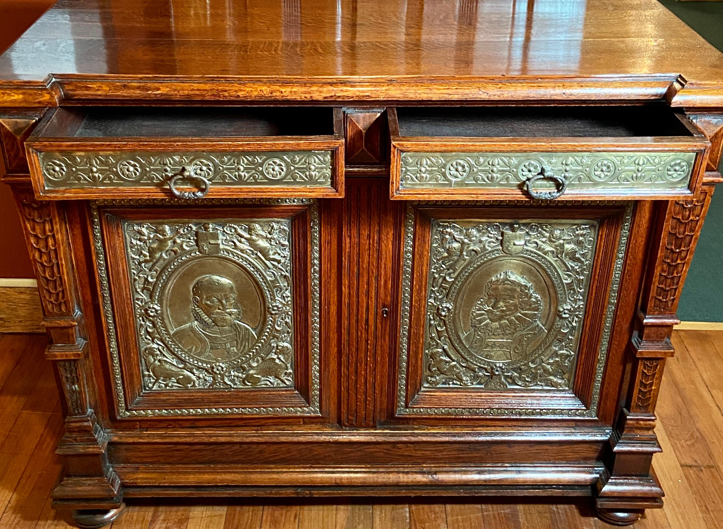 19th Century Antique English Oak Chest with Elizabethan Figures For Sale