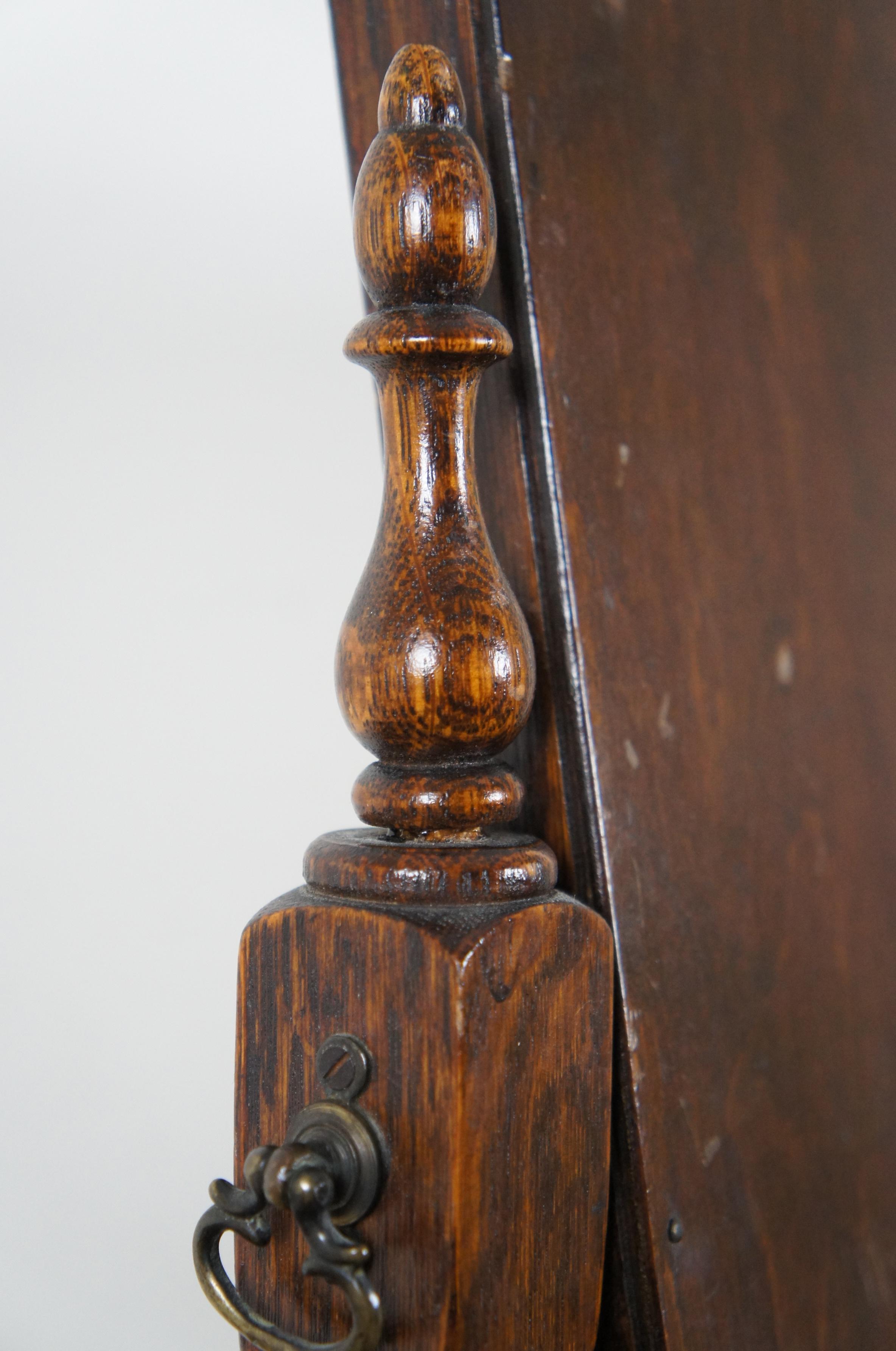 Antique English Oak Cheval Barley Twist Dresser Top Shaving Vanity Mirror 6