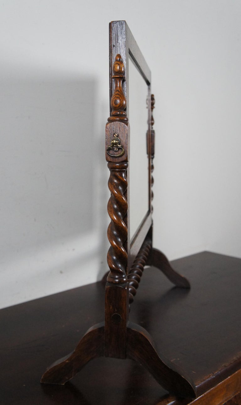 Antique English Oak Cheval Barley Twist Dresser Top Shaving Vanity