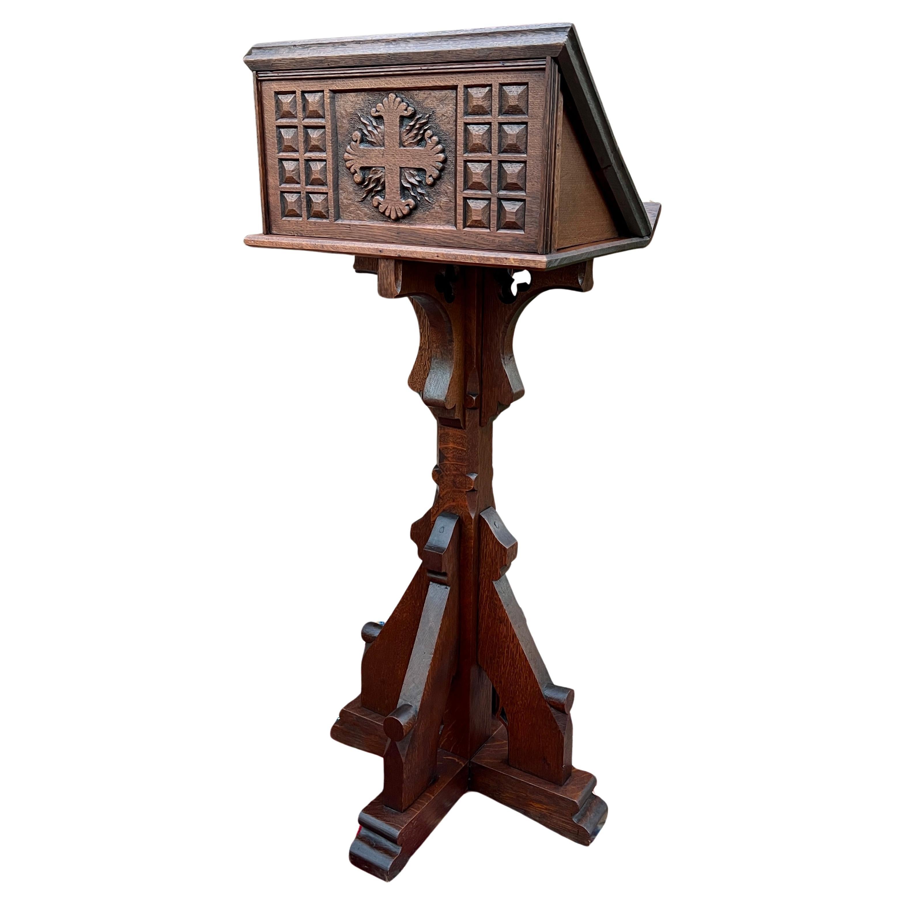 Antique English Oak Christian Gothic Lectern Bible Stand Oak 19th C