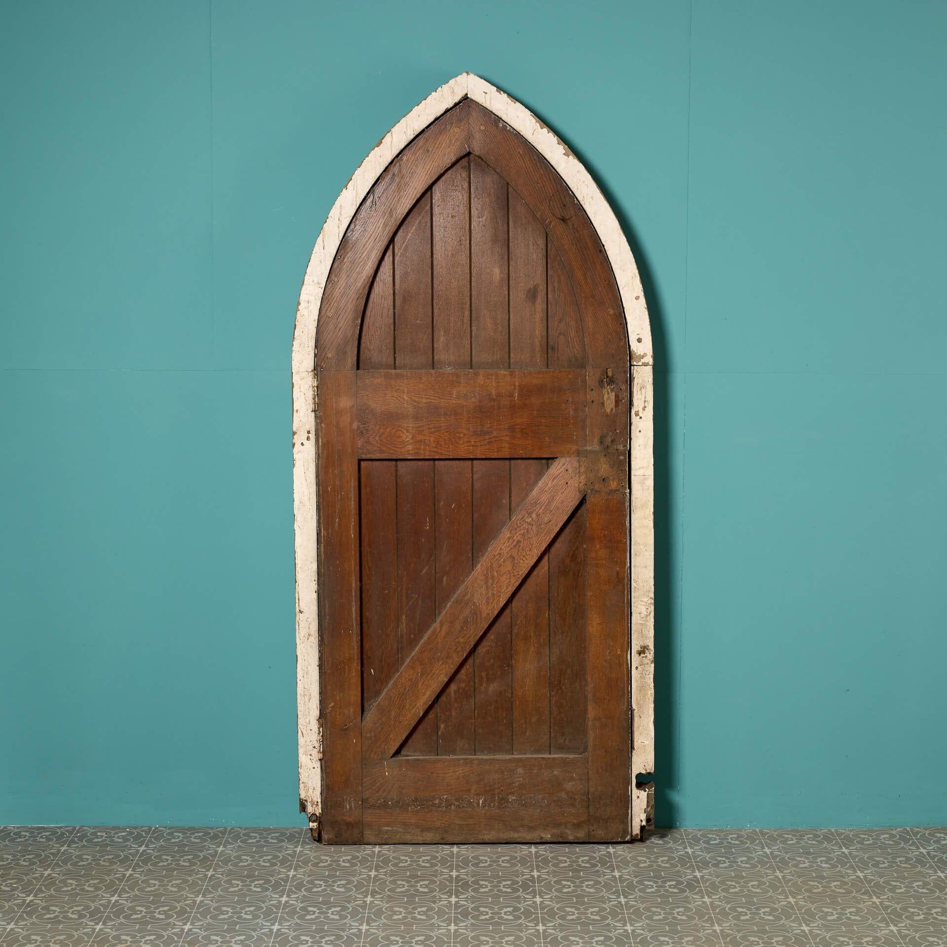 Gothic Antique English Oak Church Door with Frame