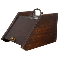 Antique boîte à charbon en chêne anglais Scuttle Fireside Kindling Box and Shovel Log Ash