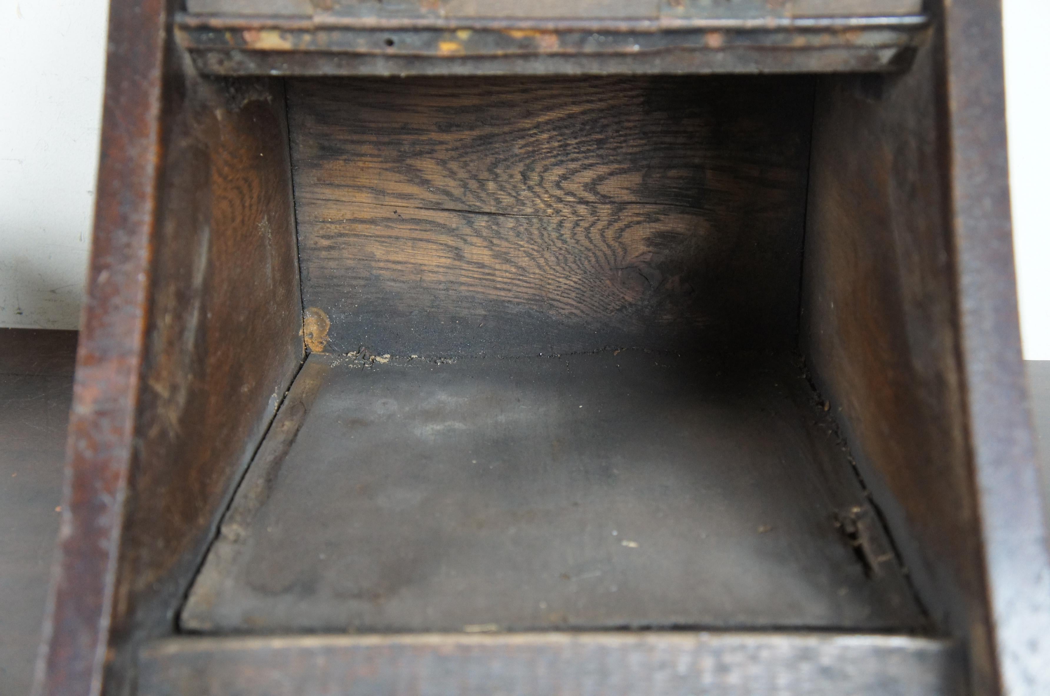 Antique English Oak Coal Bin Scuttle Fireside Kindling Box and Shovel Log Ash 2
